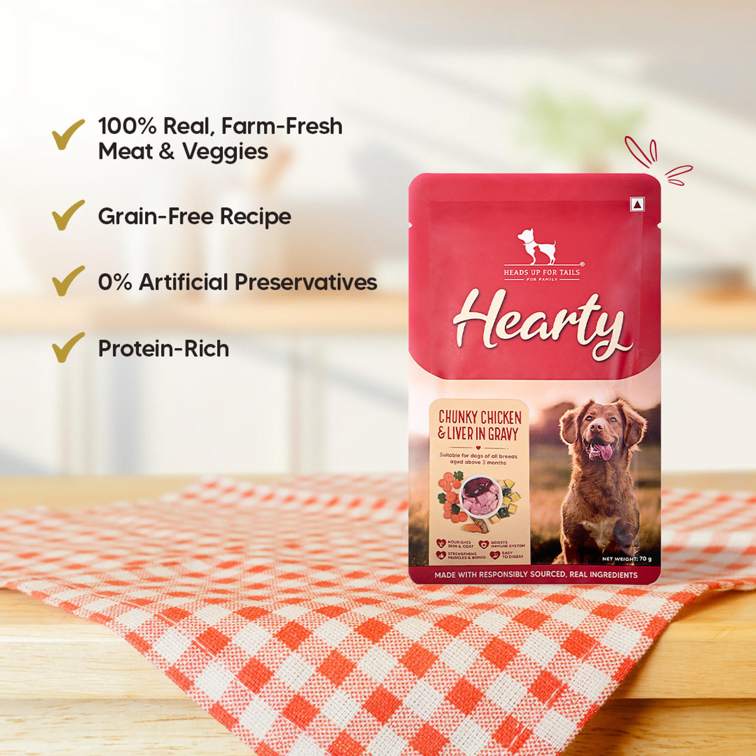 Image of Heads Up For Tails Hearty Chunky Chicken & Liver In Gravy Chicken 0.07 kg Wet Young Dog Food