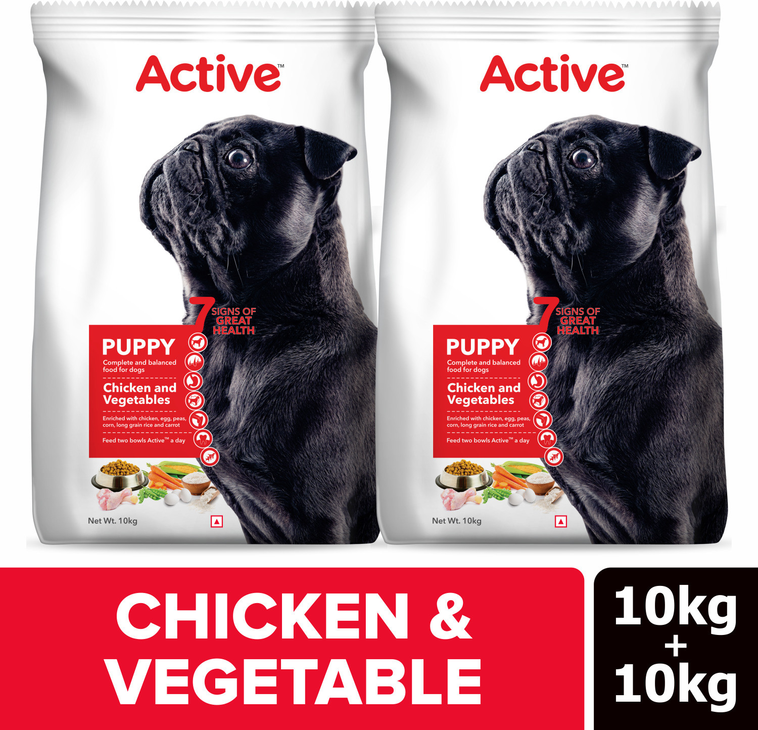 Active Buy 1 Get 1 ,Chicken and Vegetable 20 kg (2x10 kg) Dry Young Dog Food