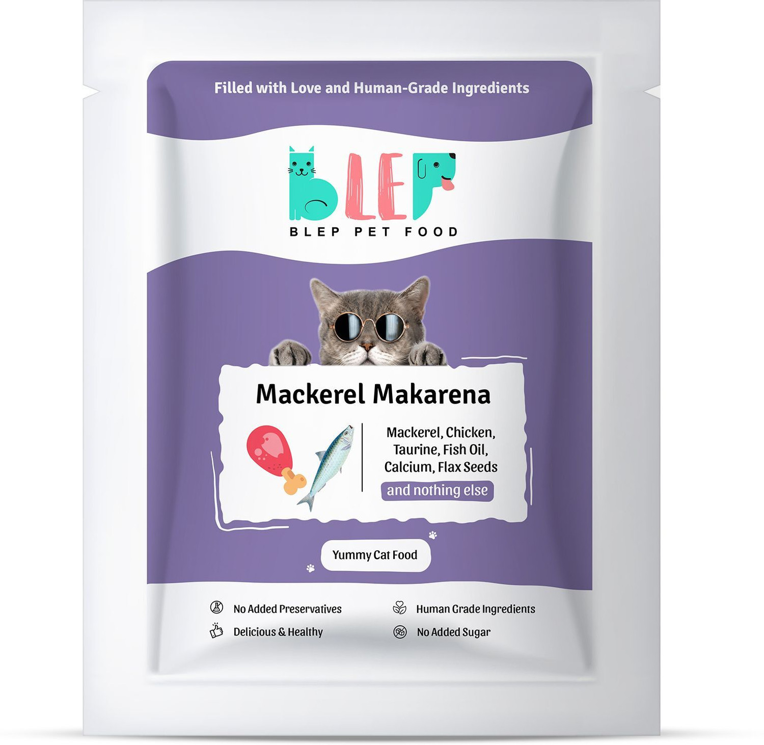 Image of BLEP Human Grade Mackerel Makarena Natural Cat Food (100gm X 1) Full Meal & Topper Fish 0.1 kg Wet Adult, Senior, Young Cat Food
