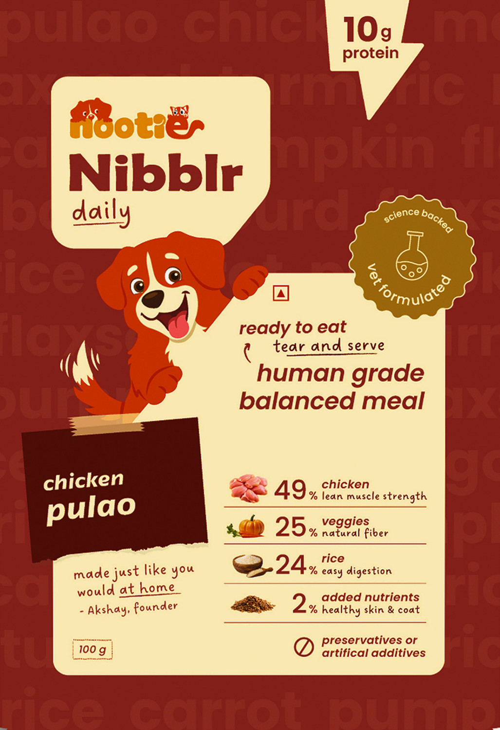 Image of Nootie Nootie Nibblr Daily Chicken Pulao Dog Food | 100g Pack Chicken 0.1 kg Wet All Life Stages Dog Food