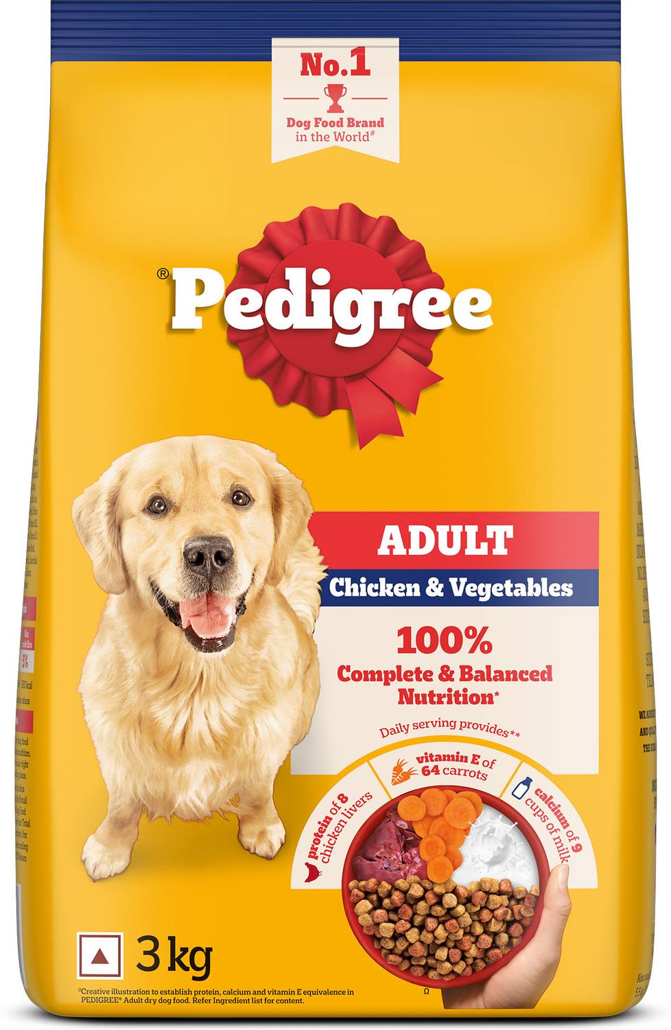 PEDIGREE 100% Complete & Balanced Nutrition Chicken, Vegetable 3 kg Dry Adult Dog Food