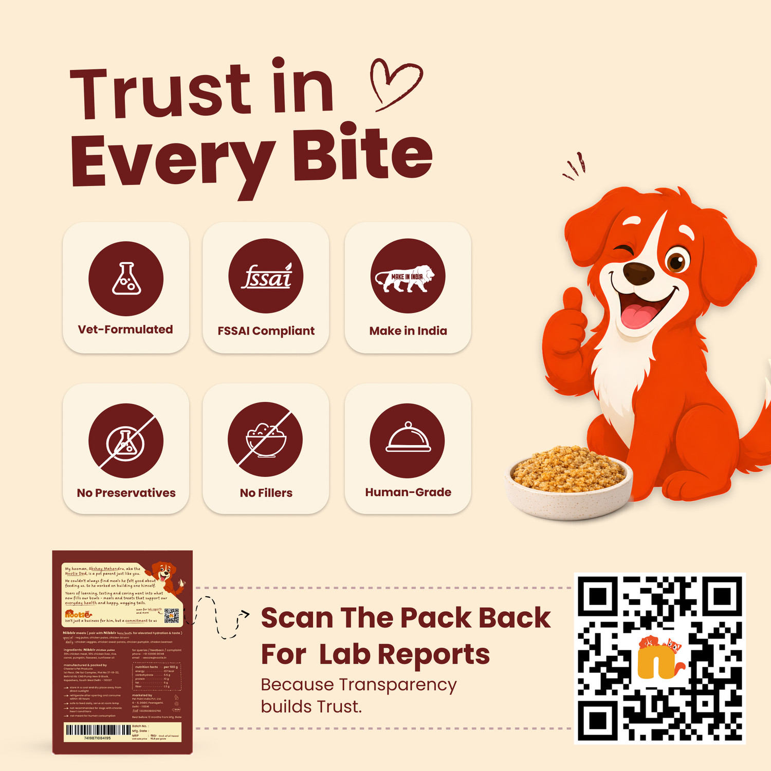 Image of Nootie Nootie Nibblr Daily Chicken Pulao Dog Food | 100g Pack Chicken 0.1 kg Wet All Life Stages Dog Food