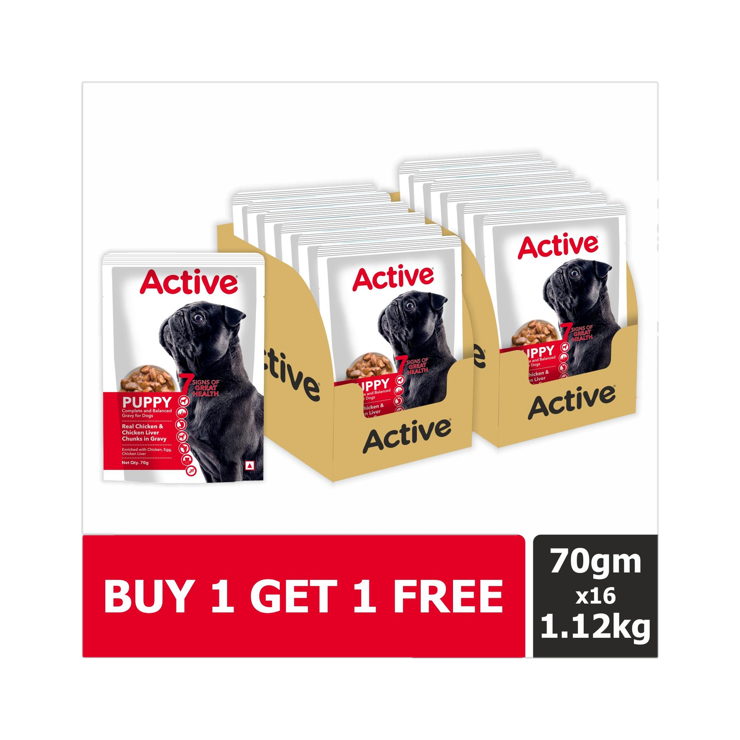 Image of Active Gravy (16X 70g ) Chicken Liver Chunks and Real Chicken 1.12 kg (16x0.07 kg) Wet Young Dog Food