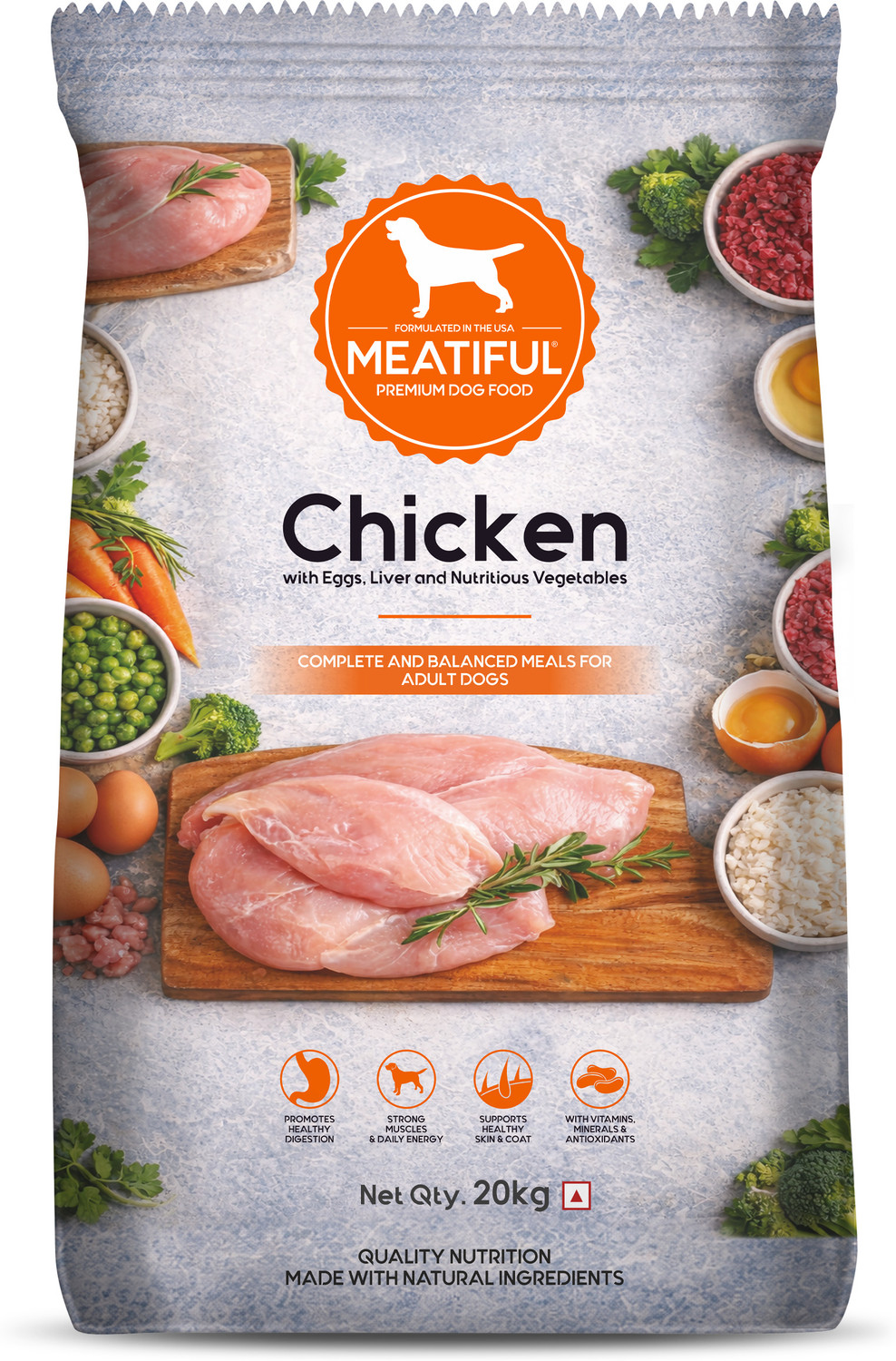 Image of Meatiful Chicken with Eggs, Liver and Nutritious Vegetables Chicken 20 kg Dry Adult Dog Food