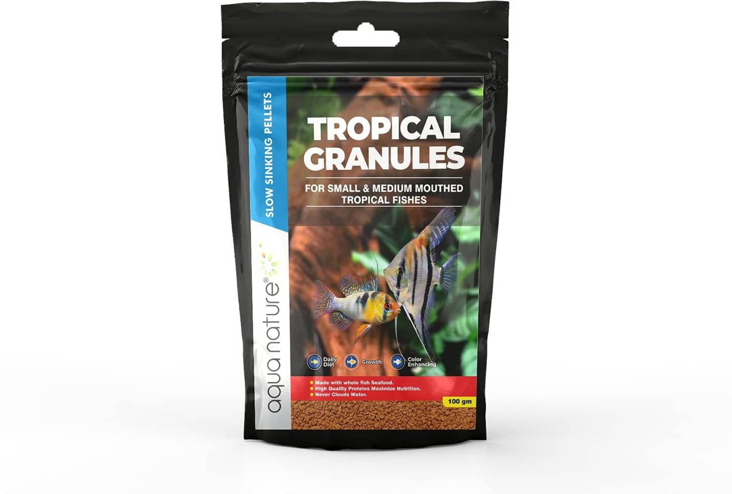 Aquanature Tropical Granules Slow Sinking Pellets for Small Medium Freshwater Fishes 0.1 kg Dry New Born, Adult, Young Fish Food