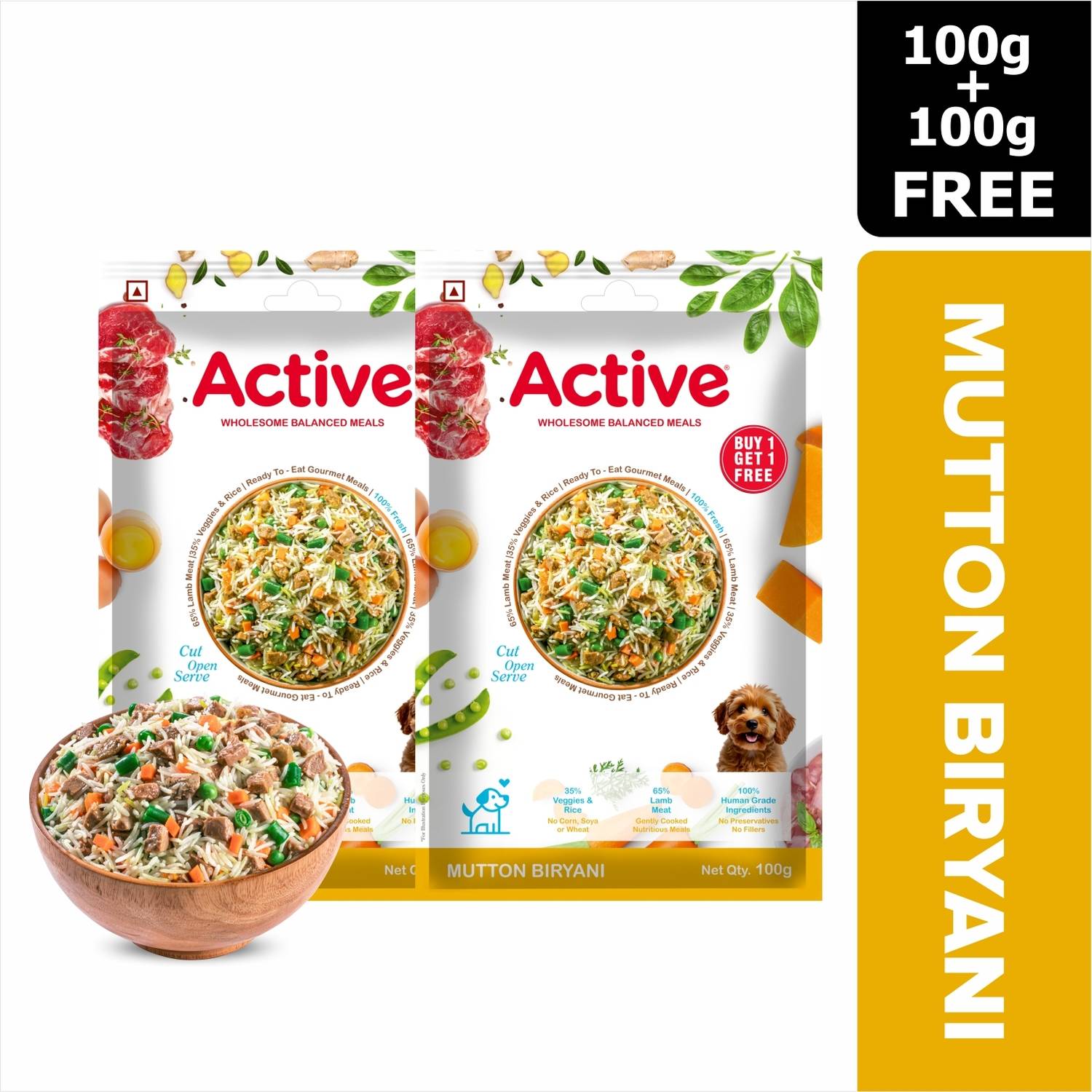 Active (Buy 1 Get 1) Fresh Dog Food Mutton 0.2 kg (2x0.1 kg) Wet Adult Dog Food