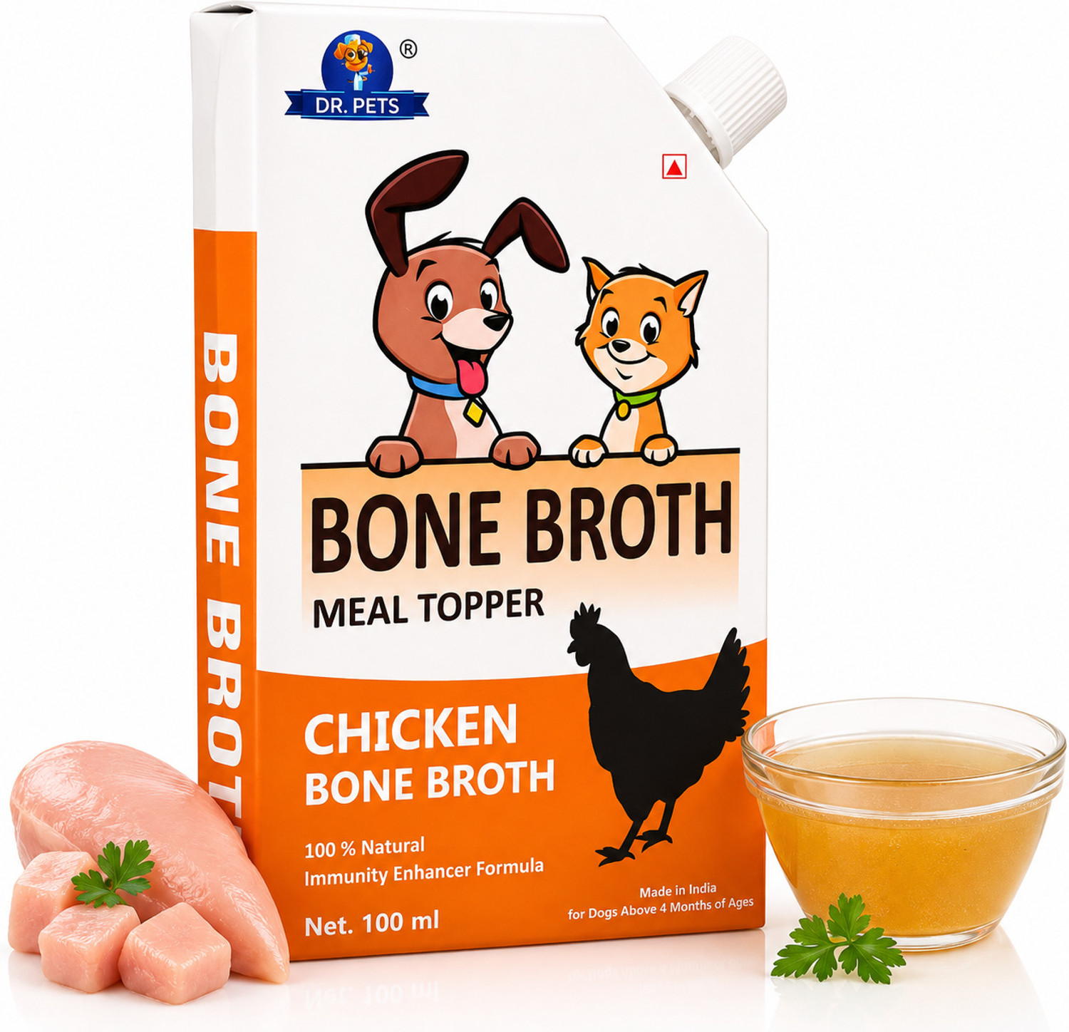 Image of Dr.pets Chicken Bone Broth Gravy Food Meal Topper Wet Food for Dogs & Cats| 100ml Chicken 0.1 kg Wet All Life Stages Dog Food