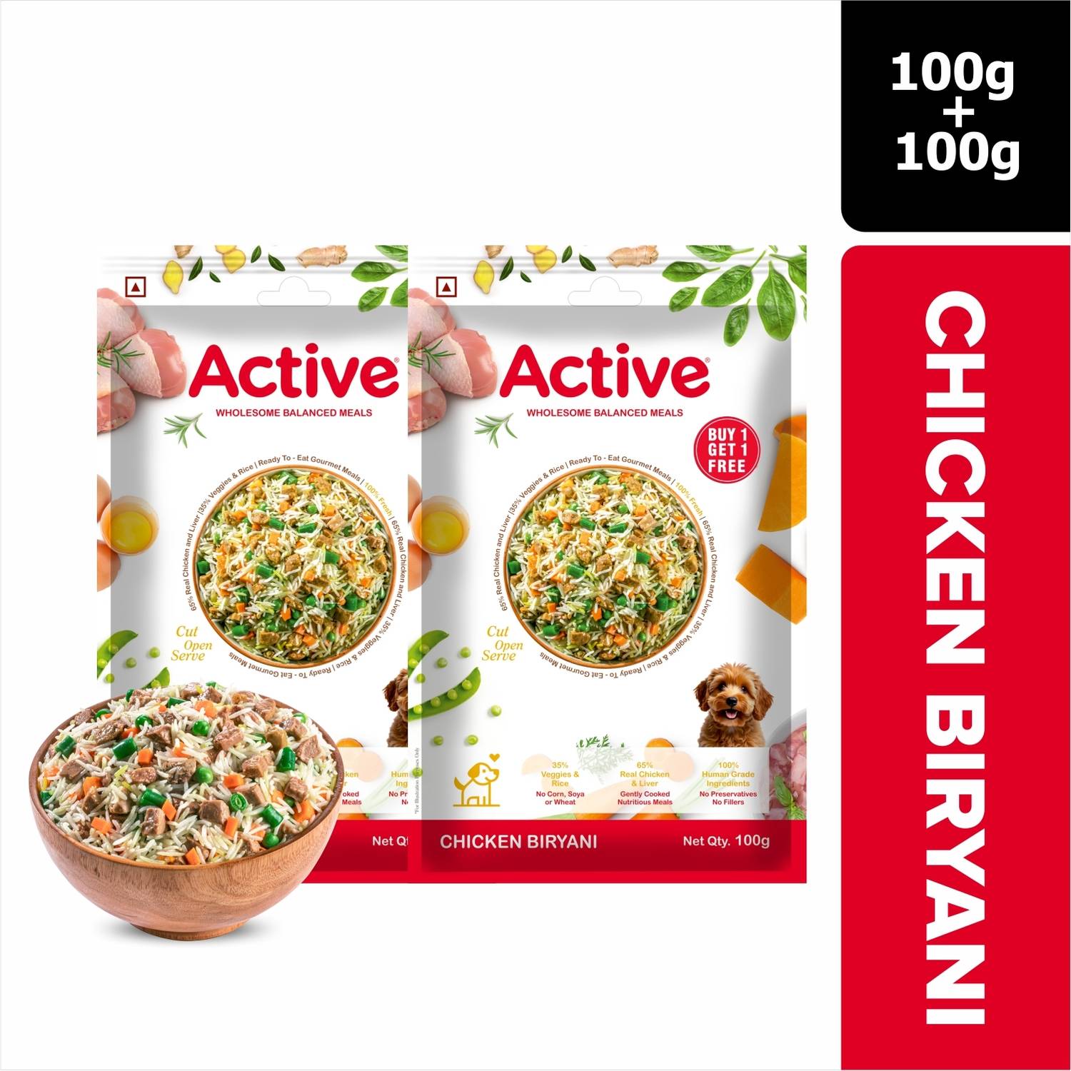 Active (Buy 1 Get 1) Fresh Dog Food Chicken 0.2 kg (2x0.1 kg) Wet Adult Dog Food