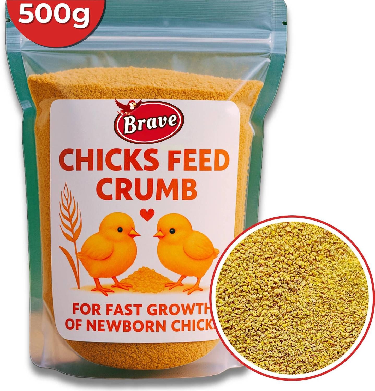 Brave Baby Chicks Feed Chicken Pellet Feed 500Gm Packet, for Fast Growthin of Chicks Chicken 0.495 kg Dry Adult, New Born, Senior, Young Bird Food