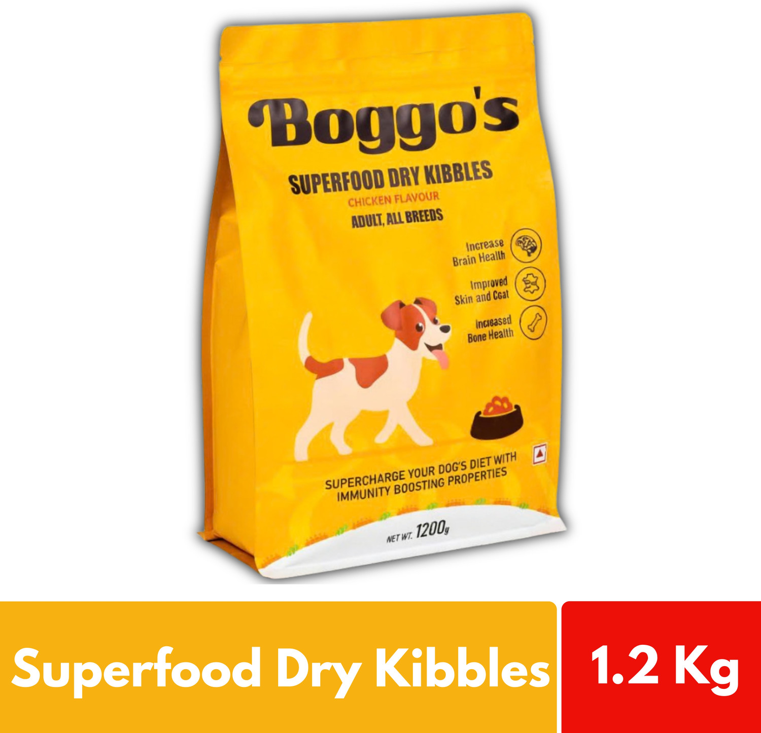 Image of Boggos Superfood Dry Kibbles Ideal for Adult Dogs of All Breeds, Rice and Chicken 1.2 kg Dry All Life Stages Dog Food