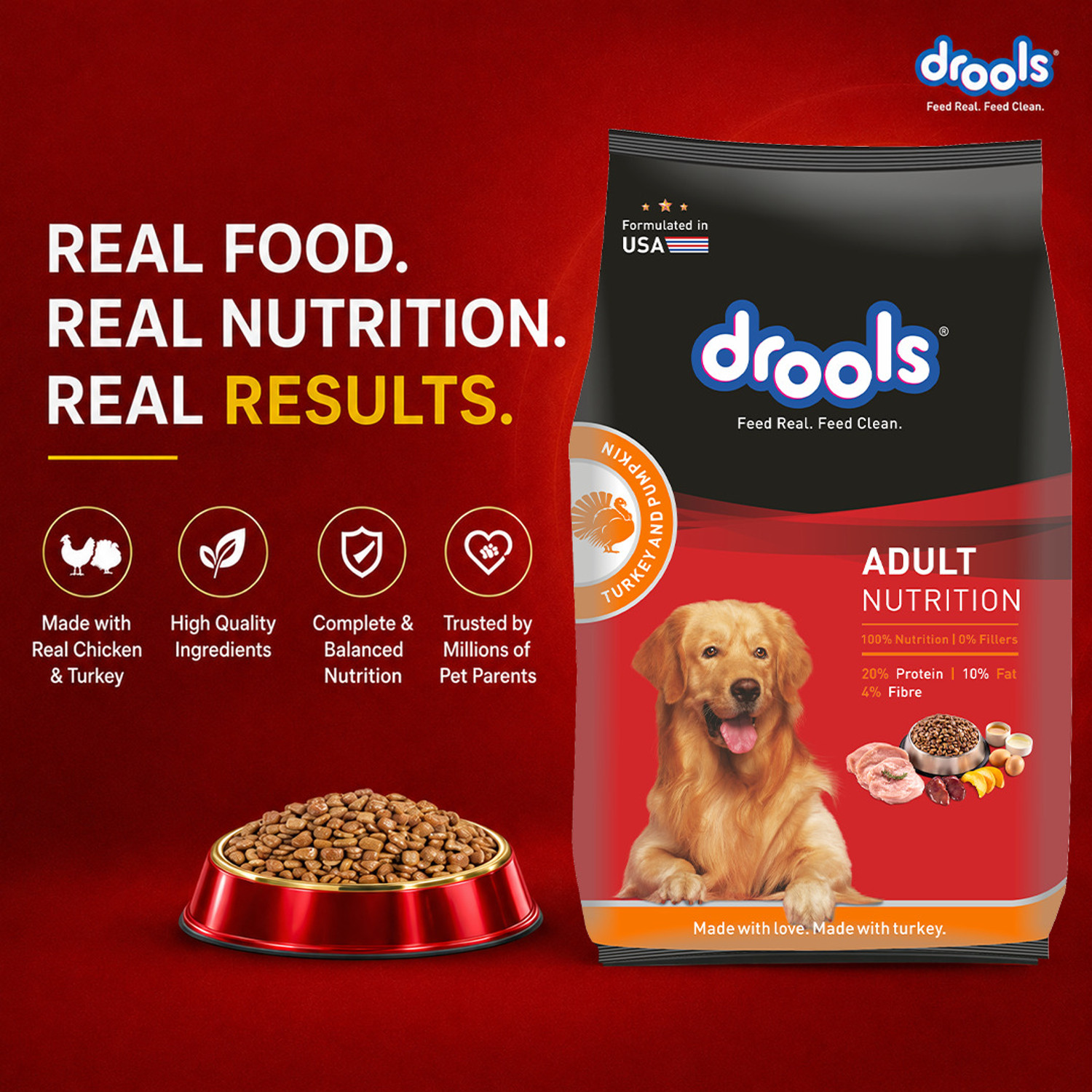 Image of Drools Turkey and Pumpkin 3.8 kg (2x1.9 kg) Dry Adult Dog Food