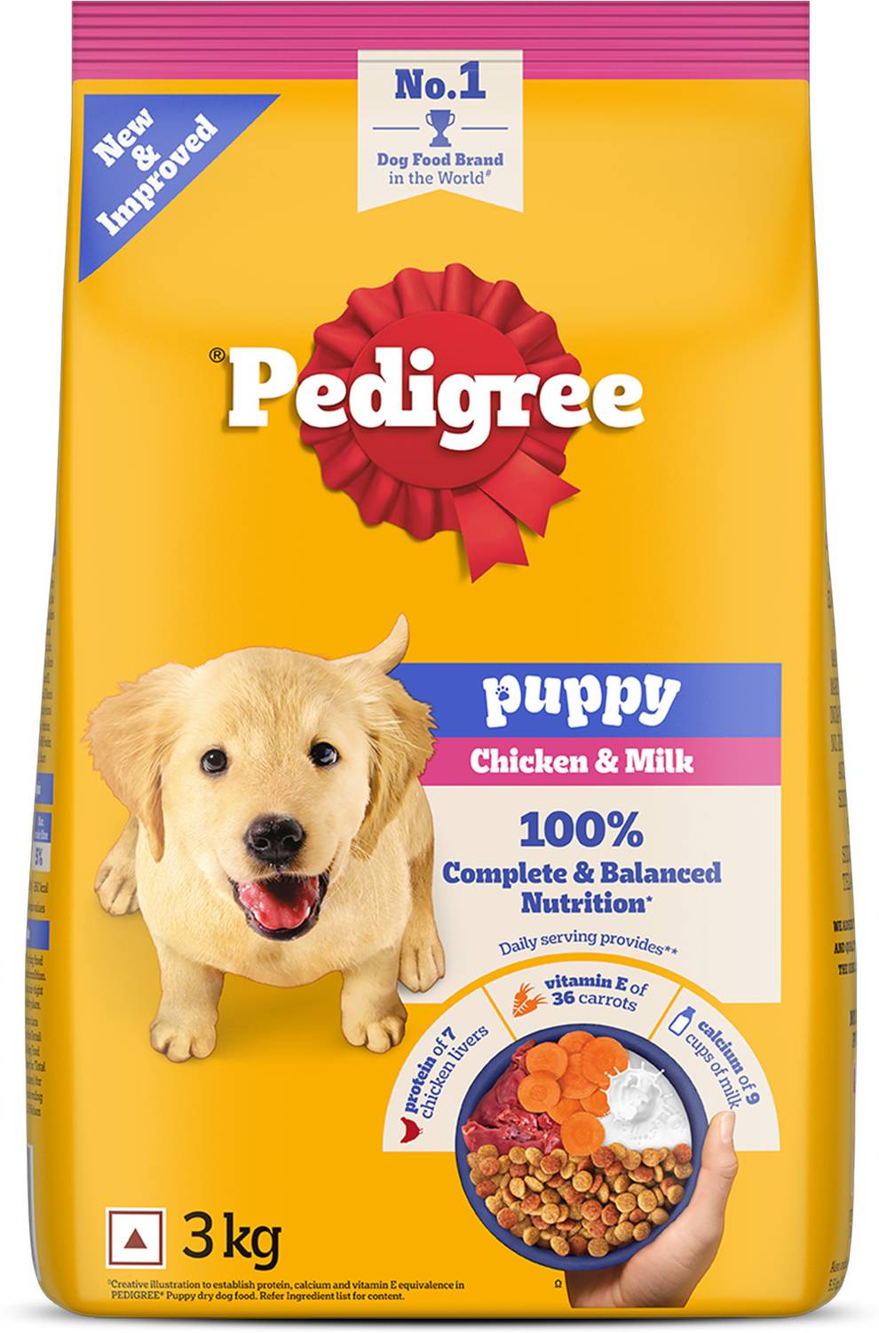 Pedigree 100% Nutrition Chicken, Milk 3 kg Dry Puppy Food - Image 1