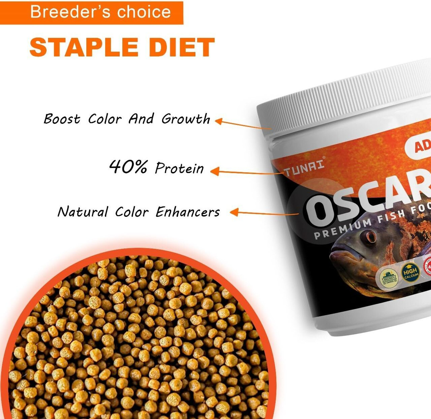 Image of TUNAI Supreme Formula Oscar Fish Food with 40% Protein&Vitamins For Color Enhancement Shrimp 0.5 kg Dry Adult, New Born, Senior, Young Fish Food