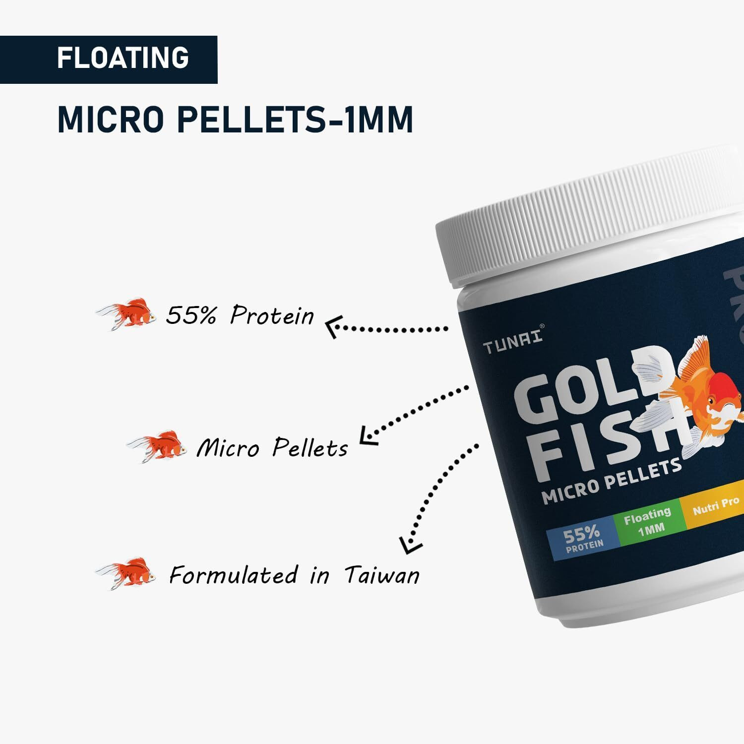 Image of TUNAI Gold Fish Micro Pellets 55% Protein Sea Food 0.1 kg Dry Adult, New Born, Senior, Young Fish Food