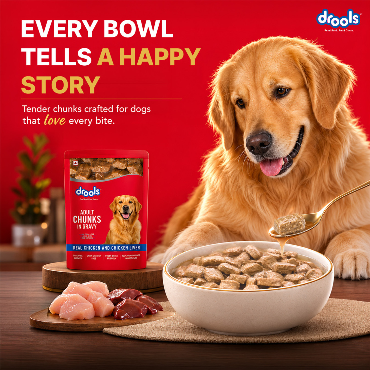 Image of Drools Chicken Liver and Real Chicken 4.5 kg (30x0.15 kg) Wet Adult Dog Food