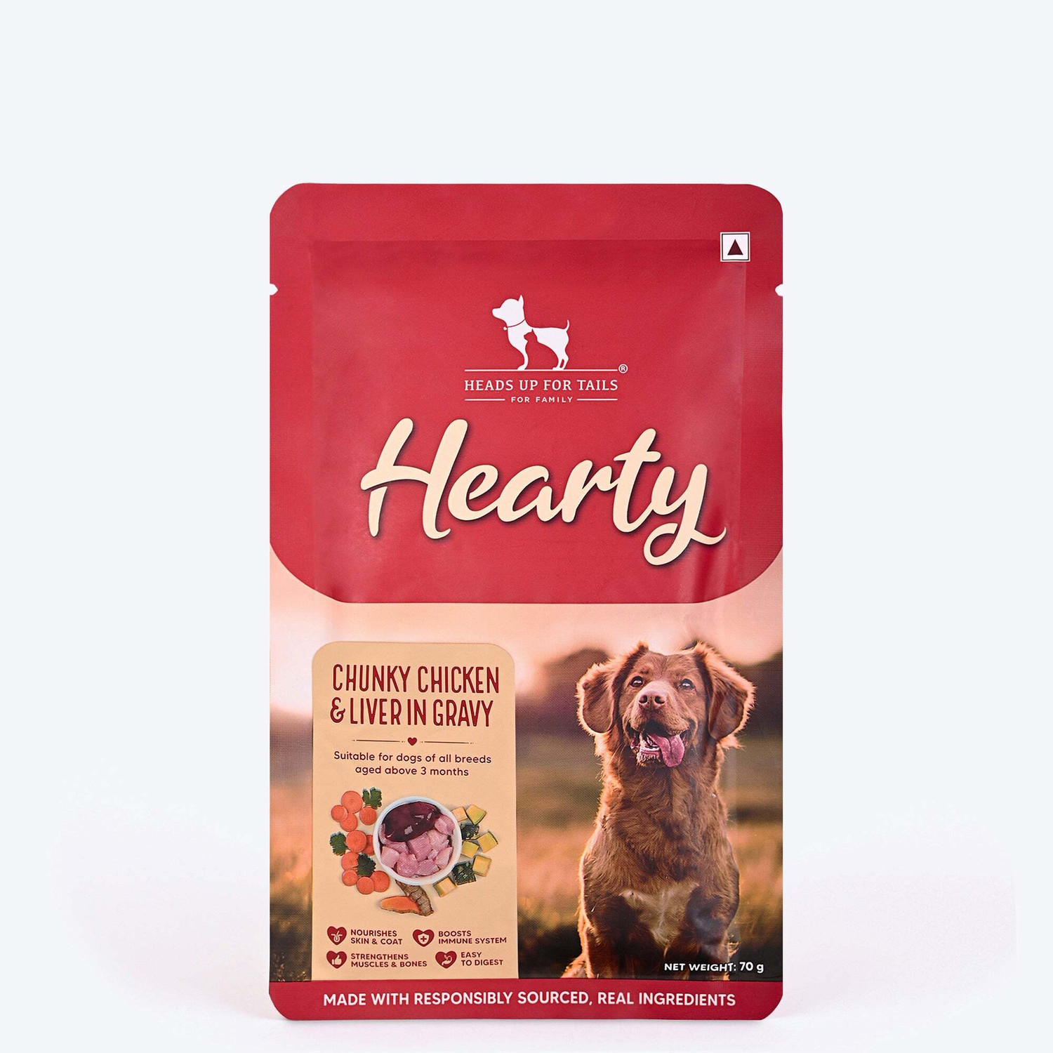 Image of Heads Up For Tails Hearty Chunky Chicken & Liver In Gravy Chicken 0.07 kg Wet Young Dog Food