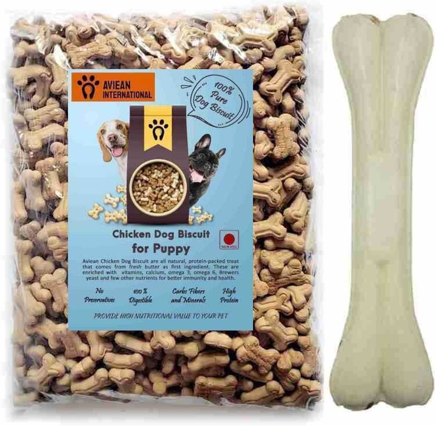 Aviean International Dog Pet Food 300 Gm Calcium Biscuits Treat And 5 Inch Bone Healthy Treats Chicken, Egg 0.5 kg (2x0.25 kg) Dry New Born, Young, Adult, Senior Dog & Cat Food