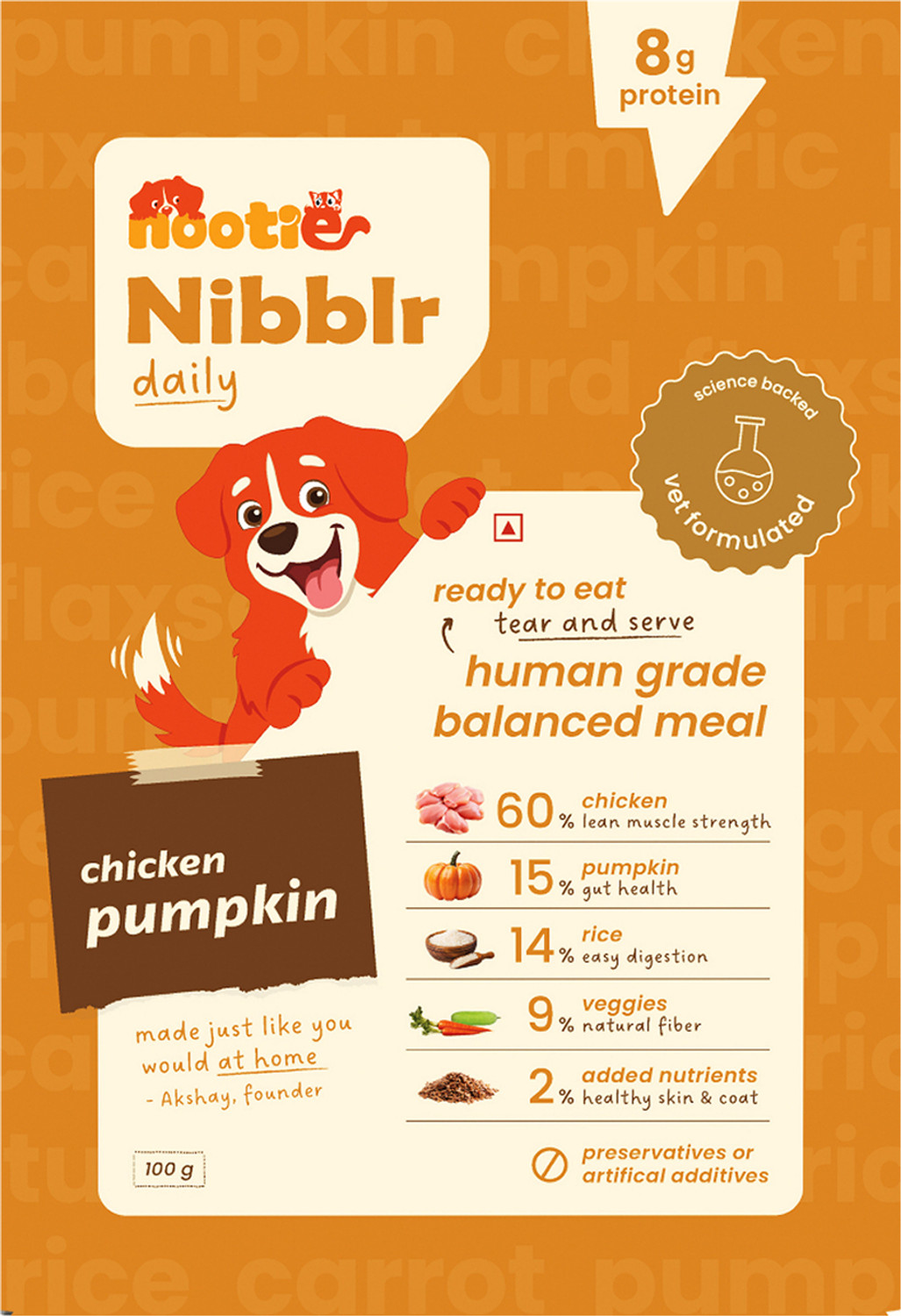 Image of Nootie Nibblr Chicken Liver & Pumpkin Fresh Dog Food, 100g Human Grade Meal Pumpkin 0.1 kg Wet All Life Stages Dog Food