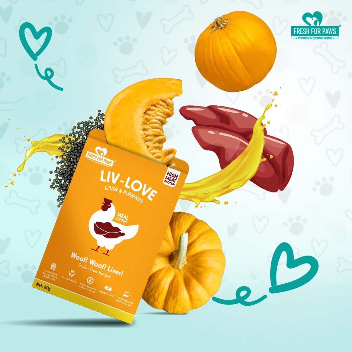 Image of FRESH FOR PAWS Fresh For Paws Liv Love Pumpkin Dog Food Topper - 80g Vegetable 0.08 kg Wet Adult Dog Food