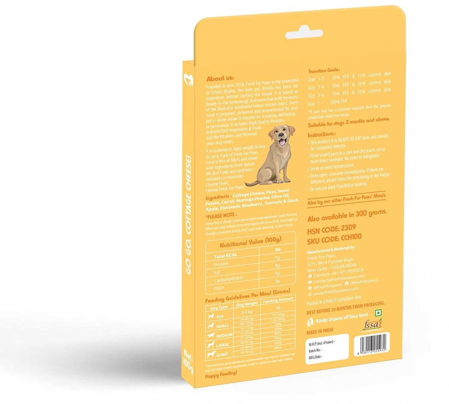 Image of FRESH FOR PAWS Fresh For Paws Go Go, Cottage Cheese Fresh Wet Dog Food-100 gm Cheese 0.1 kg Wet Adult Dog Food