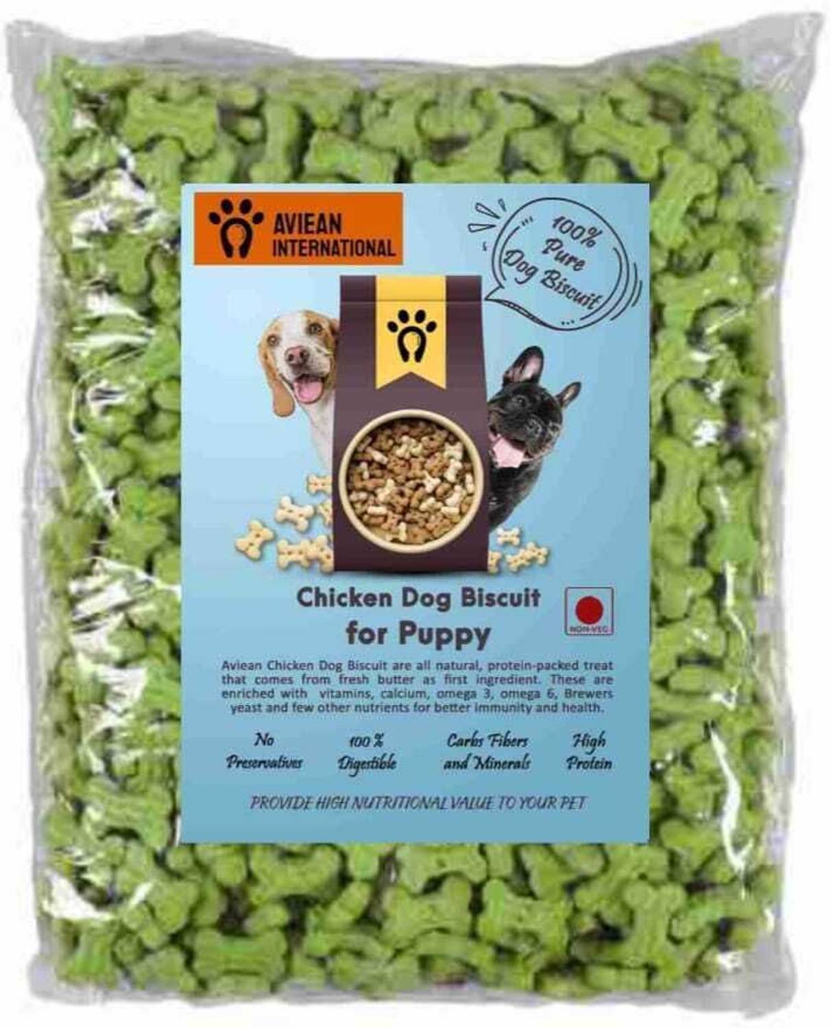 Aviean International Pet Puppy 500 gm Veg Green Biscuits Oats Flavor Dog Treats Oats 0.5 kg Dry New Born, Young, Adult, Senior Dog Food