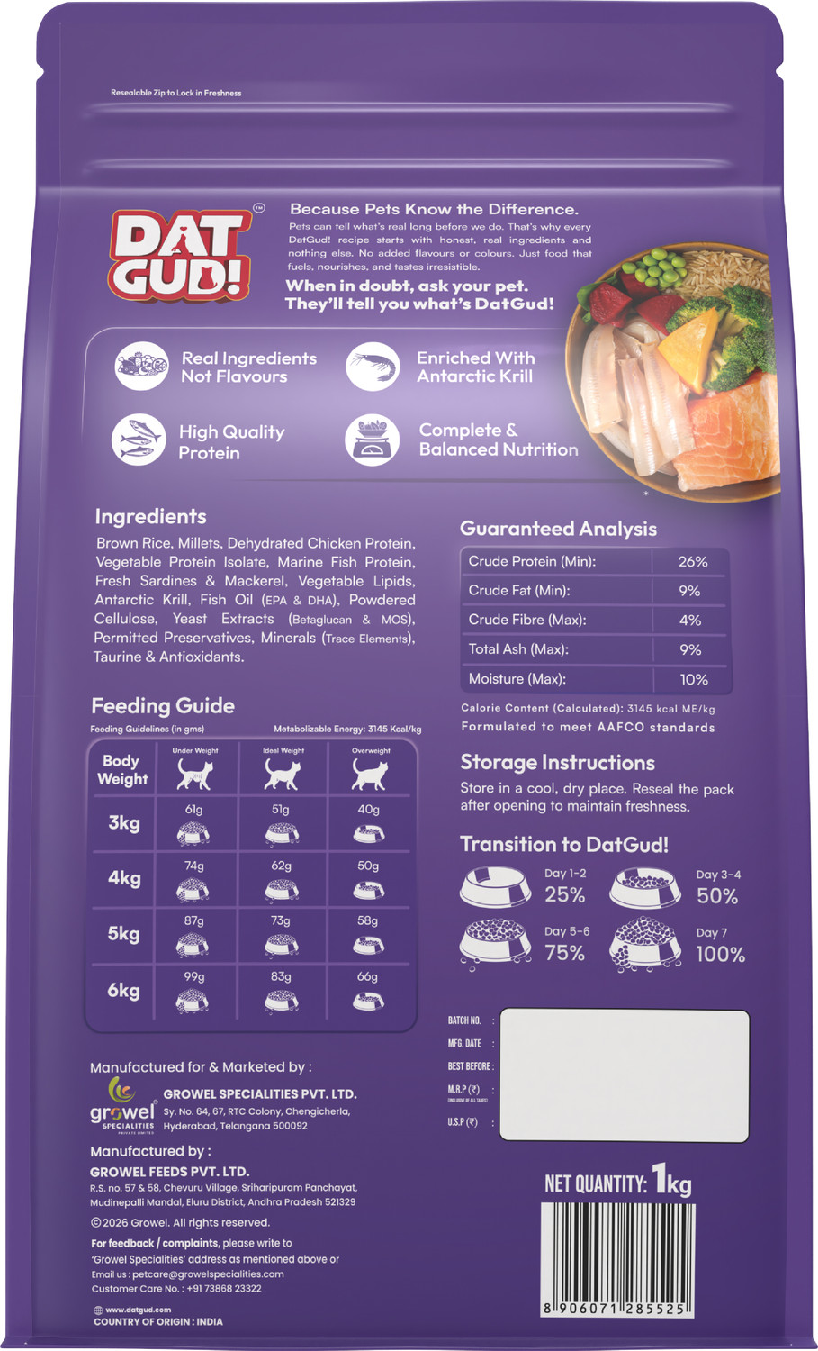 Image of DatGud Chicken & Wild Fish, Adult Dry Cat Food Fish 1 kg Dry Adult Cat Food