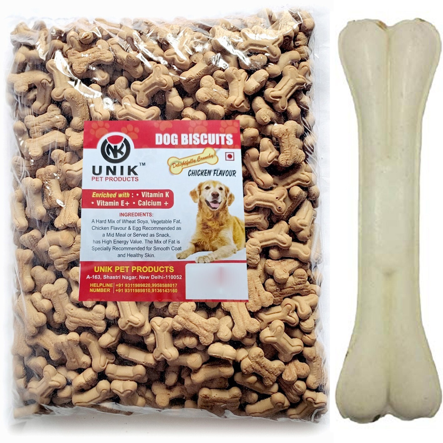 Image of Unik Dog Pet Food Calcium Treat Healthy Chicken Puppy Dog Biscuits with Pressed Bone Chicken 0.5 kg (2x0.25 kg) Dry New Born, Young, Adult Dog Food