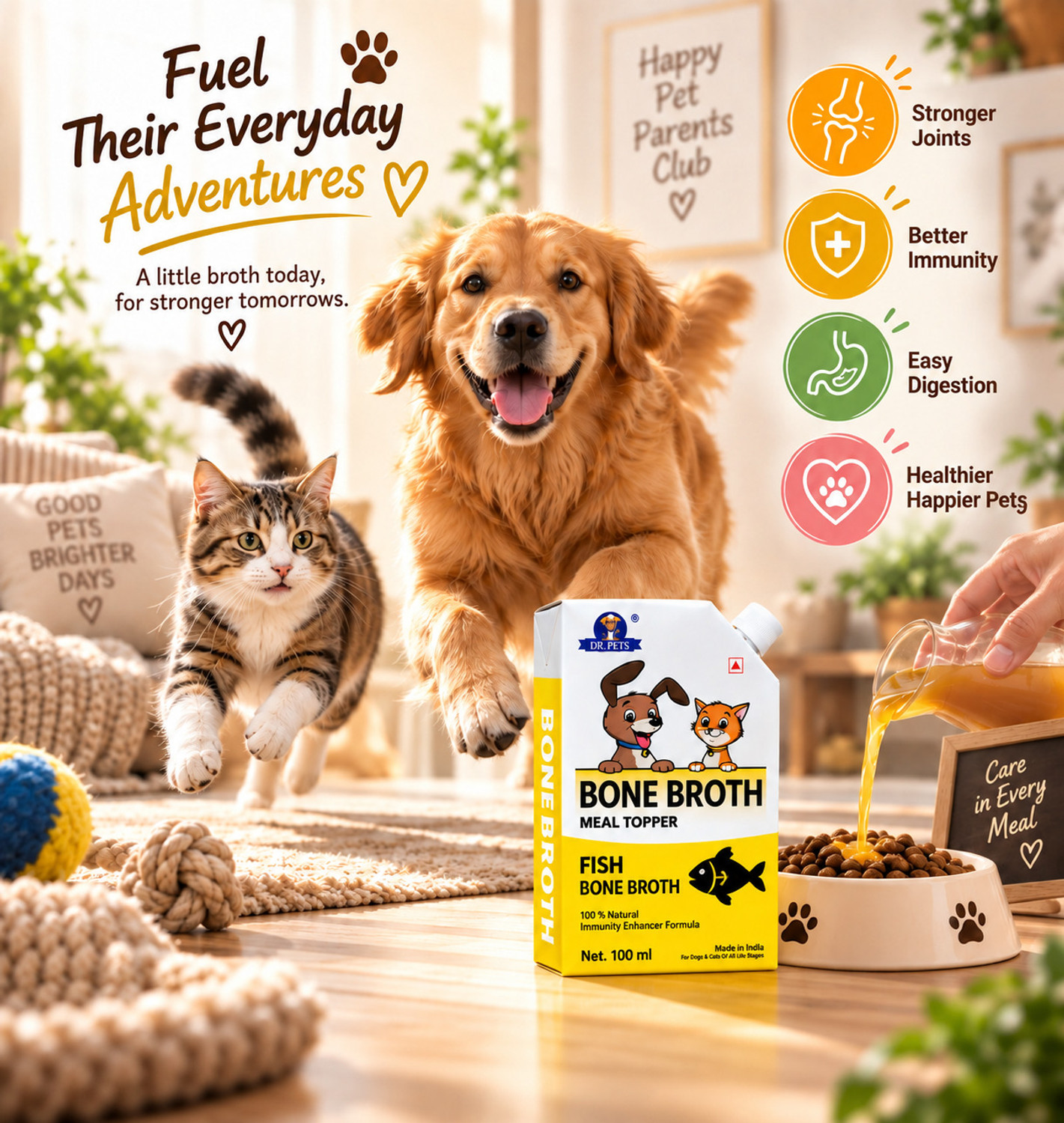 Image of Dr.pets Fish Bone Broth Gravy Food Meal Topper Wet Food for Dogs & Cats |100ml Fish 0.1 kg Wet All Life Stages Dog Food
