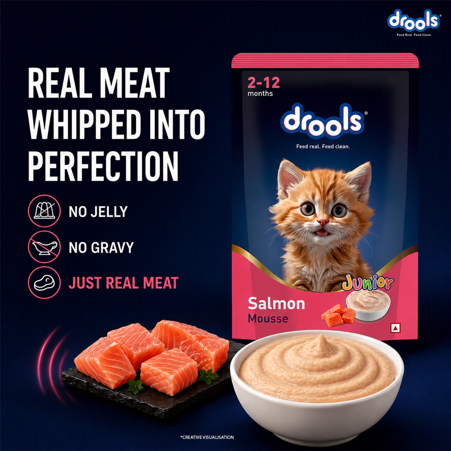 Image of Drools Mousse For Kitten Cats Salmon 0.4 kg (5x0.08 kg) Wet Young Cat Food