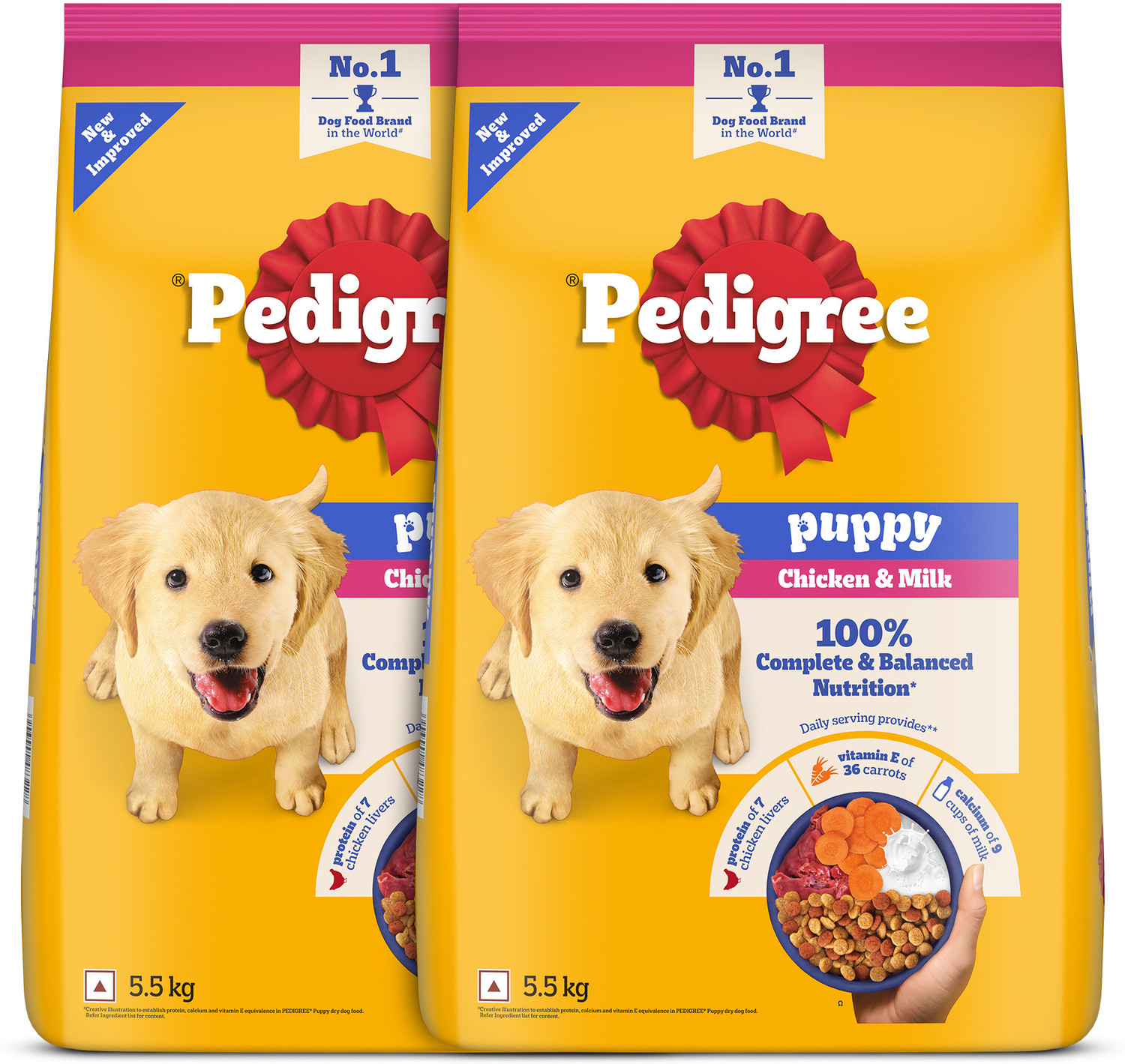 Image of PEDIGREE 100% Nutrition Chicken, Milk 11 kg (2x5.5 kg) Dry Young Puppy Food