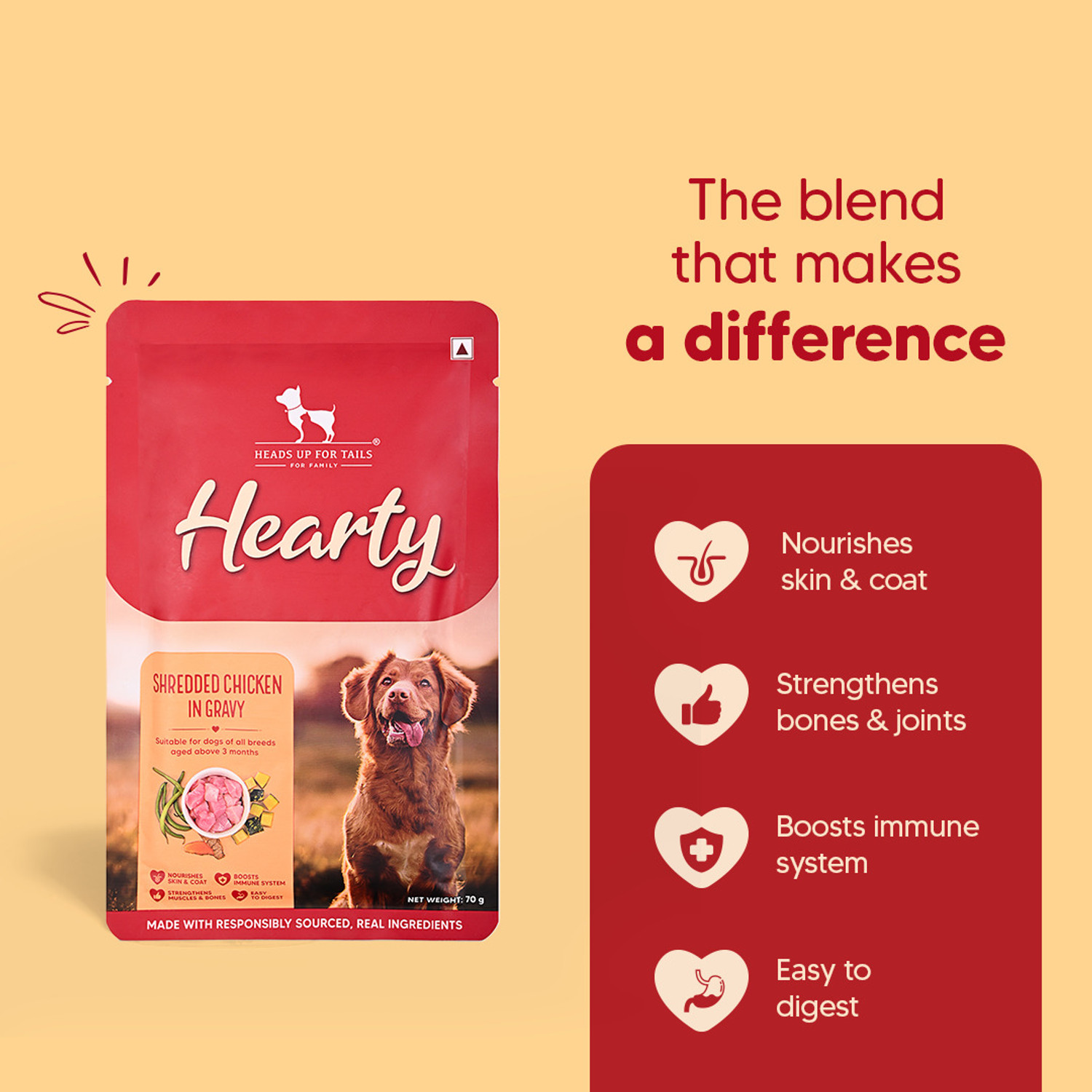 Image of Heads Up For Tails Hearty Shredded Chicken In Gravy Dog Wet Food Chicken 0.07 kg Wet Young Dog Food