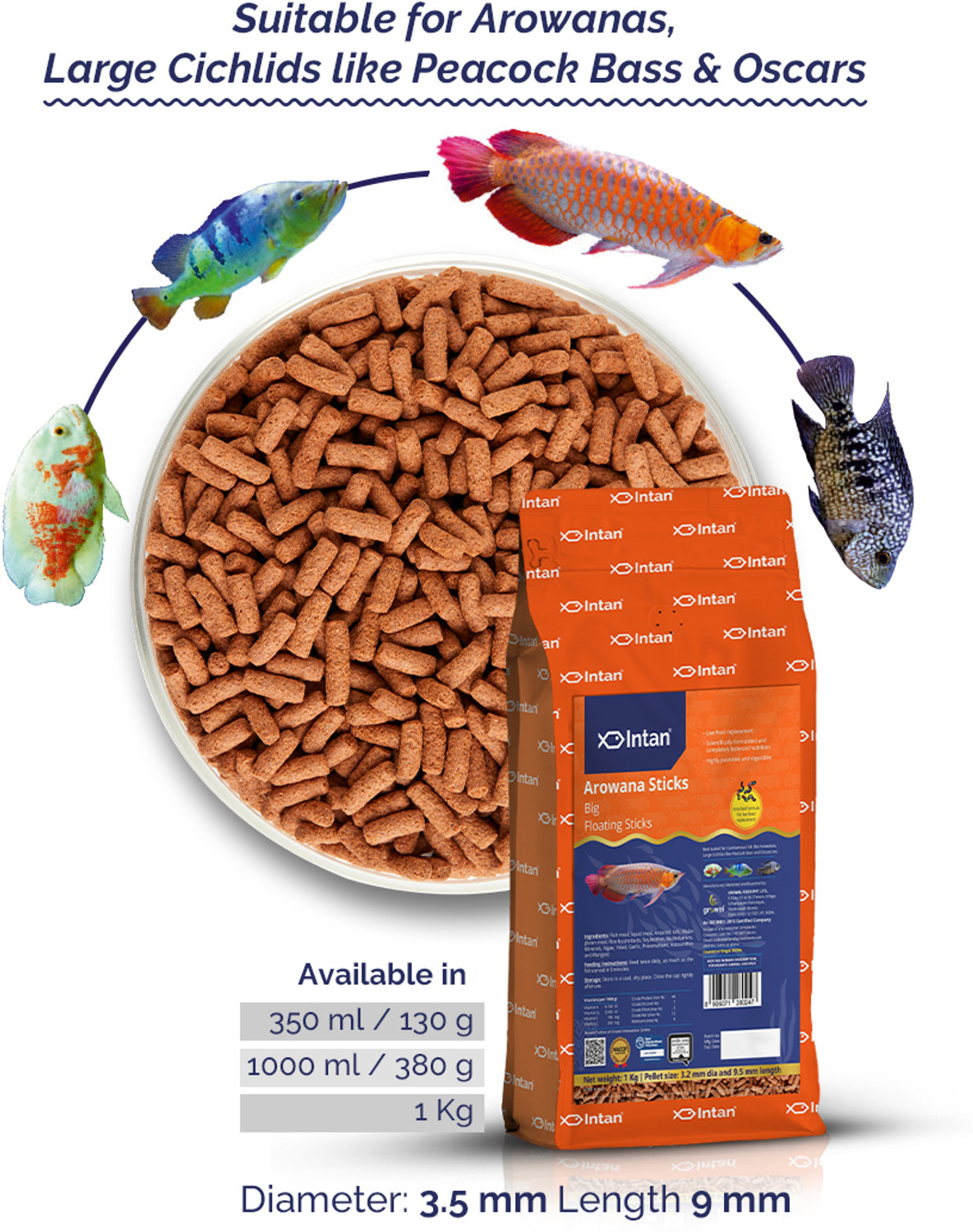 Image of INTAN Arowana Sticks (Big) Big Pouch Fish 1 kg Dry Adult Fish Food