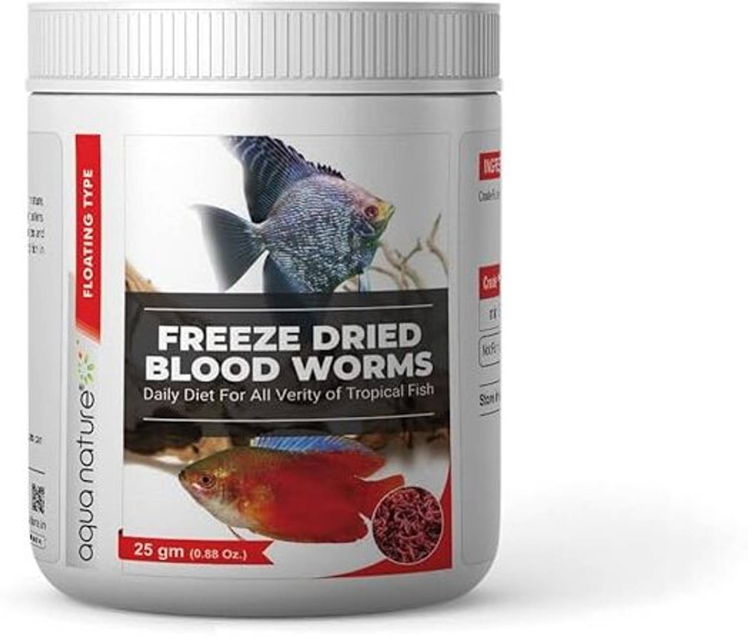 Aquanature Freeze Dried Blood Worms Diet for All Variety of Tropical Fish (Floating Type) 0.025 kg Dry Adult, New Born, Senior, Young Fish Food