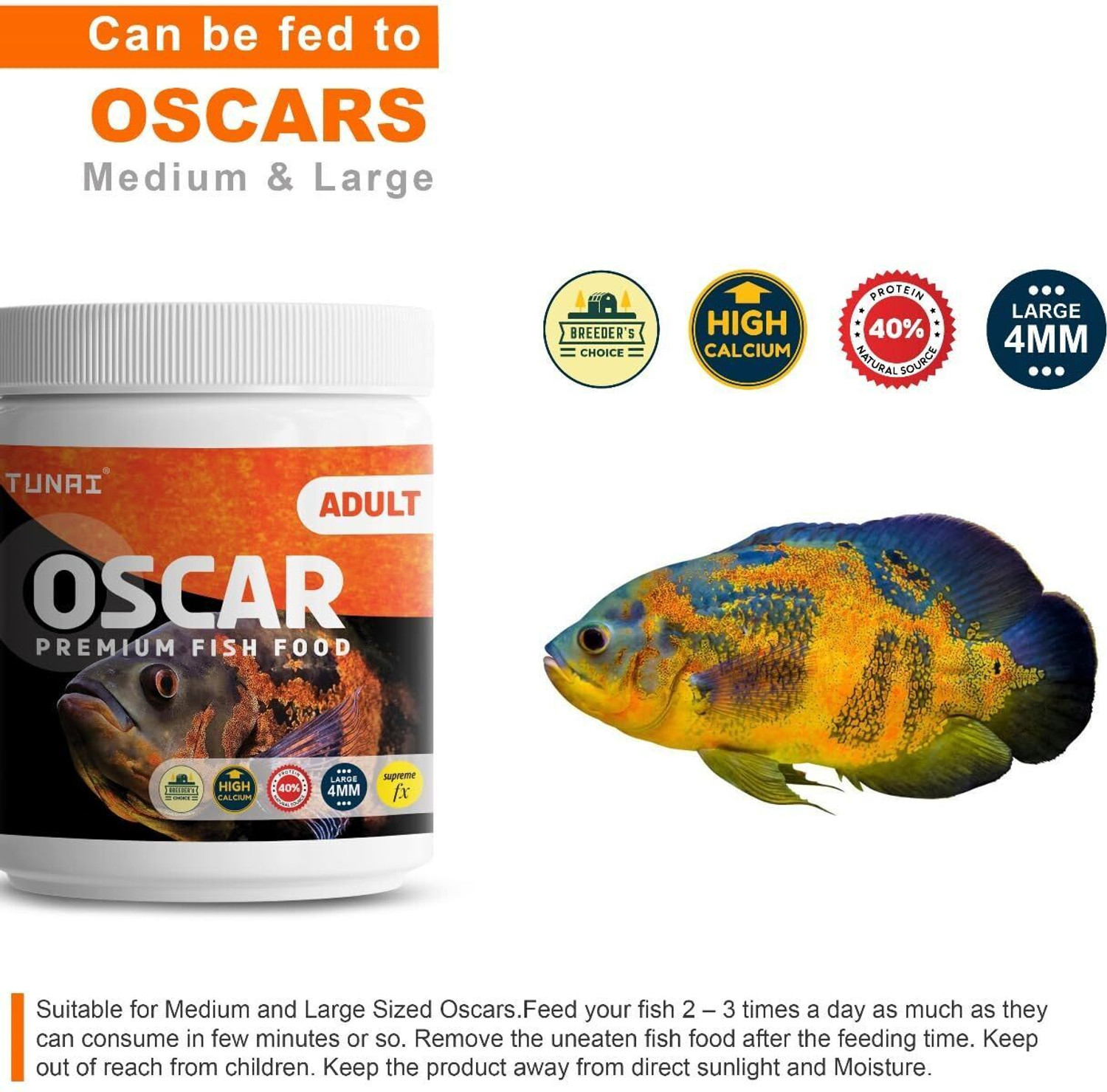 Image of TUNAI Supreme Formula Oscar Fish Food with 40% Protein&Vitamins For Color Enhancement Shrimp 0.5 kg Dry Adult, New Born, Senior, Young Fish Food