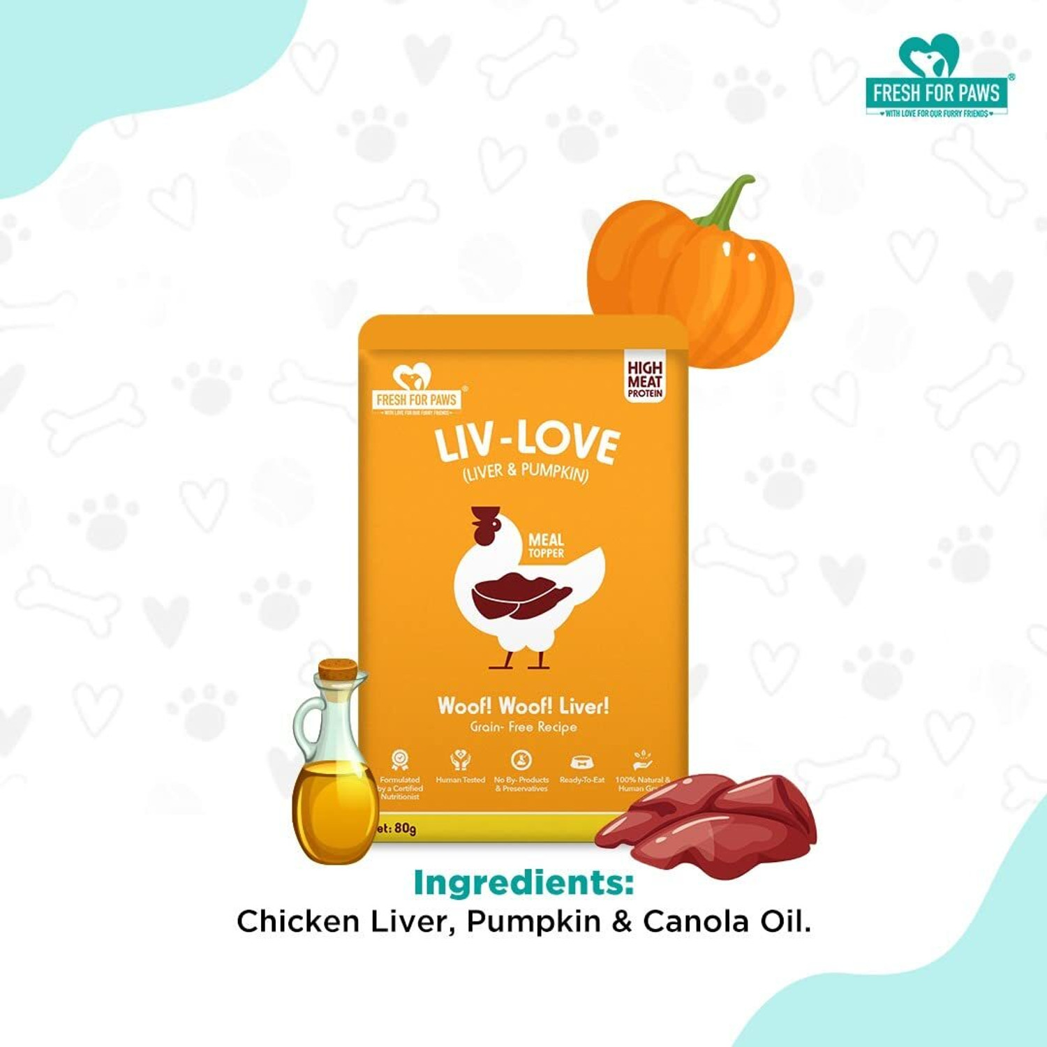 Image of FRESH FOR PAWS Fresh For Paws Liv Love Pumpkin Dog Food Topper - 80g Vegetable 0.08 kg Wet Adult Dog Food