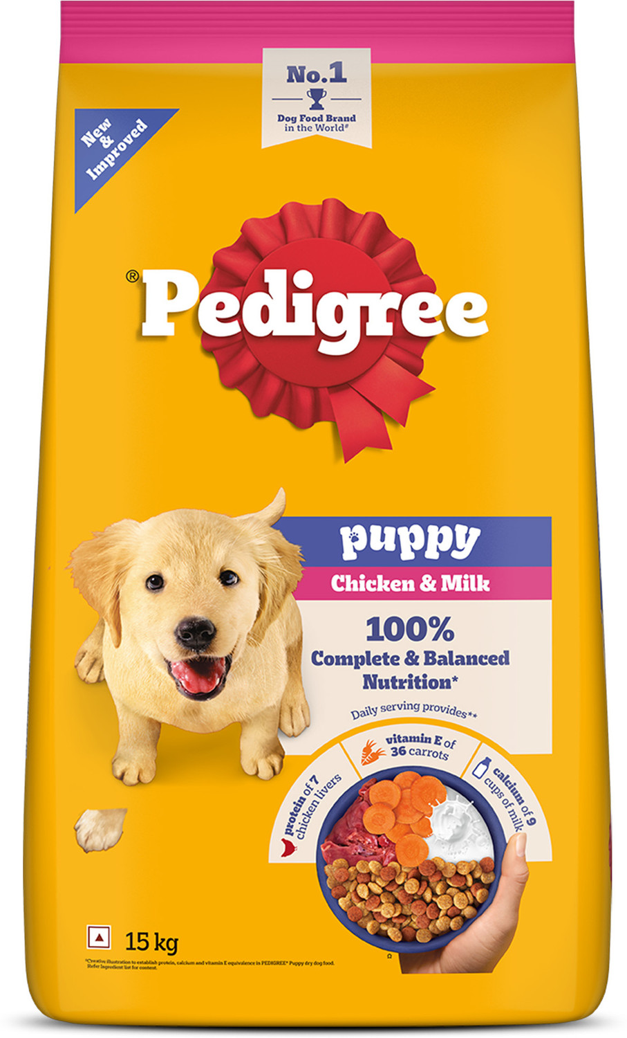Image of PEDIGREE 100% Nutrition Chicken, Milk 15 kg Dry Young Puppy Food