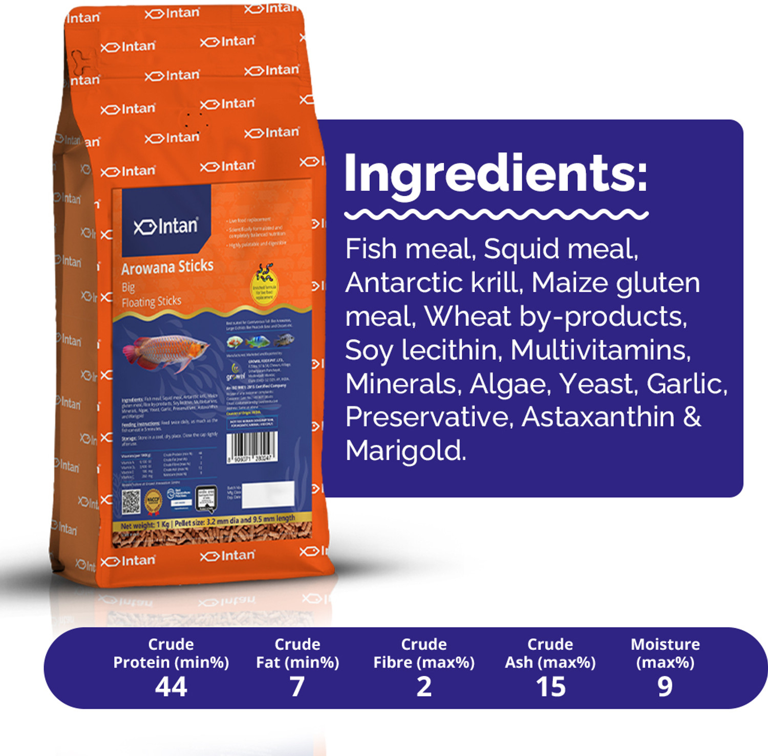 Image of INTAN Arowana Sticks (Big) Big Pouch Fish 1 kg Dry Adult Fish Food
