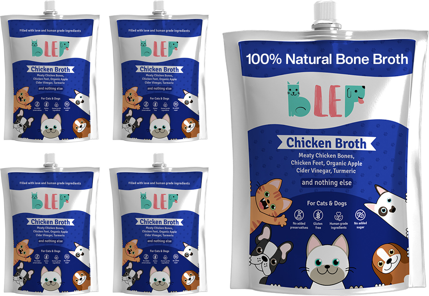 Image of BLEP Human Grade Chicken Broth for Cats & Dogs (100gm *5 ) Full Meal & Topper Chicken 0.5 kg (5x0.1 kg) Wet Adult, Senior, Young Dog & Cat Food
