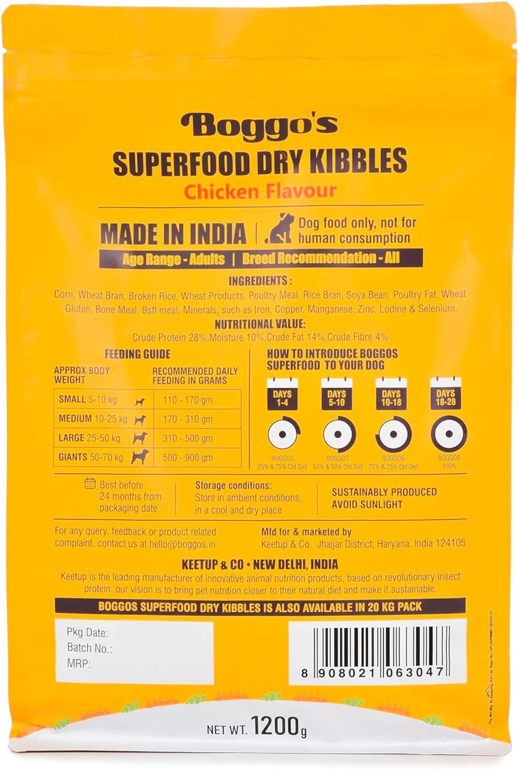 Image of Boggos Superfood Dry Kibbles Ideal for Adult Dogs of All Breeds, Rice and Chicken 1.2 kg Dry All Life Stages Dog Food