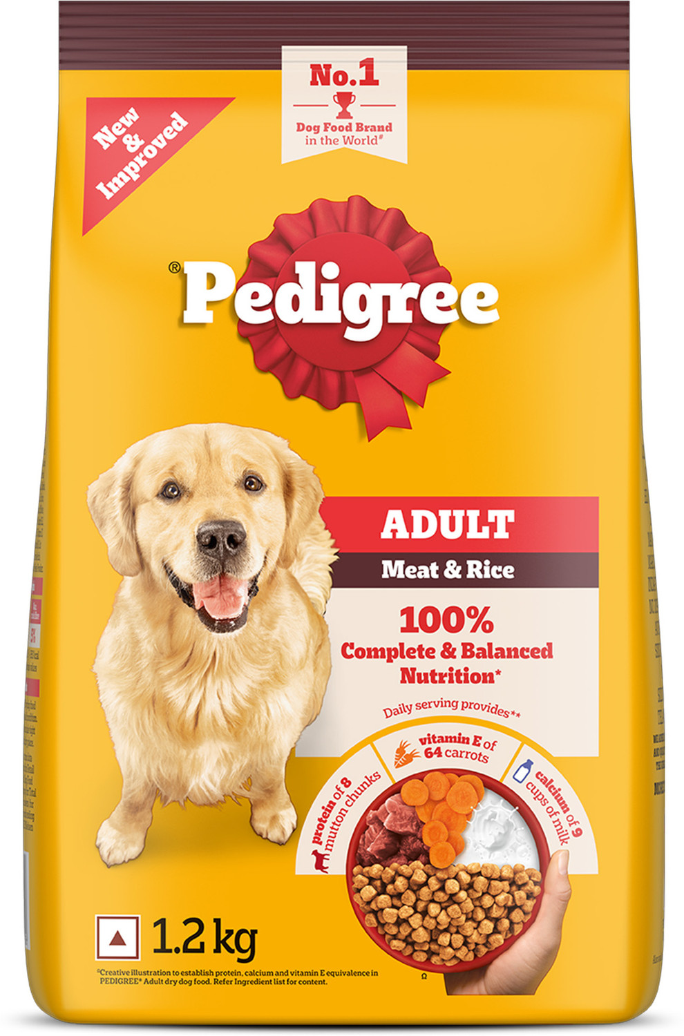 Image of PEDIGREE 100% Nutrition Meat, Rice 1.2 kg Dry Adult Dog Food