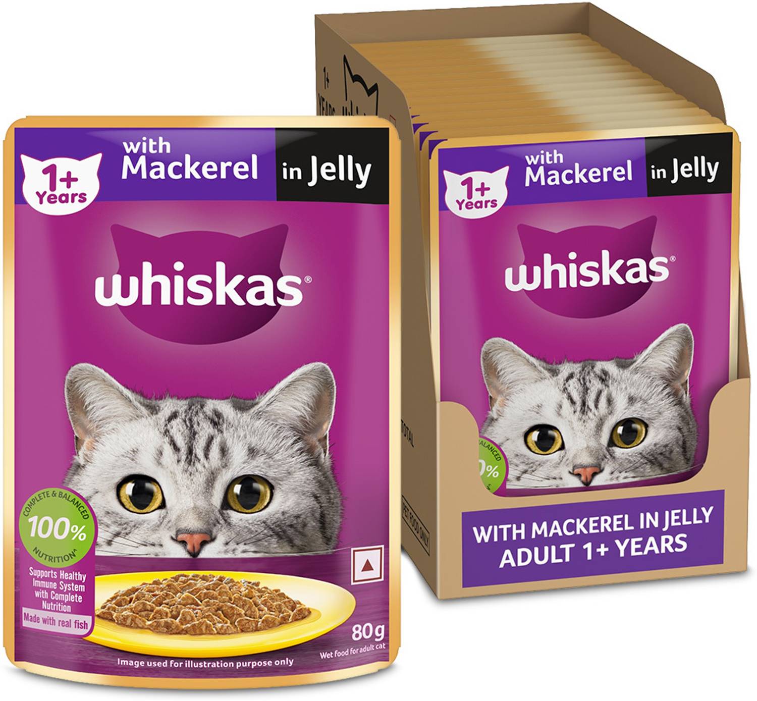 Whiskas Mackerel in Jelly 1.12 kg Pack of 14 · 80 g (1.12 kg total) - Image 1