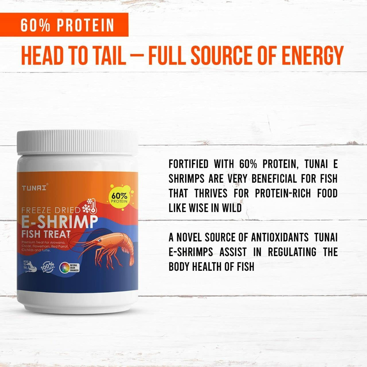 Image of TUNAI E-Shrimp Freeze Dried for Arowana Flowerhorn Red Parrot Oscar, Turtle & Tortoise Shrimp 0.025 kg Dry Adult, New Born, Senior, Young Fish Food