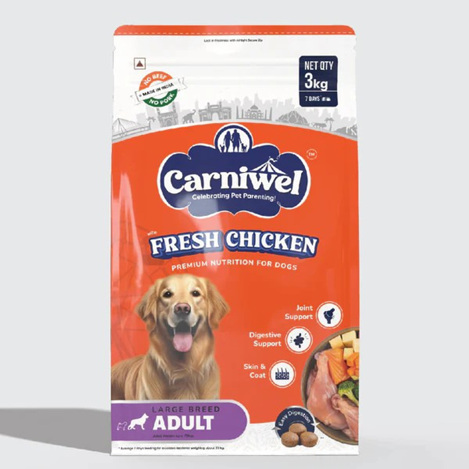 Image of CARNIWEL Fresh Chicken Dry Dog Food for Large Dog Adult Chicken 3 kg Dry Adult Dog Food