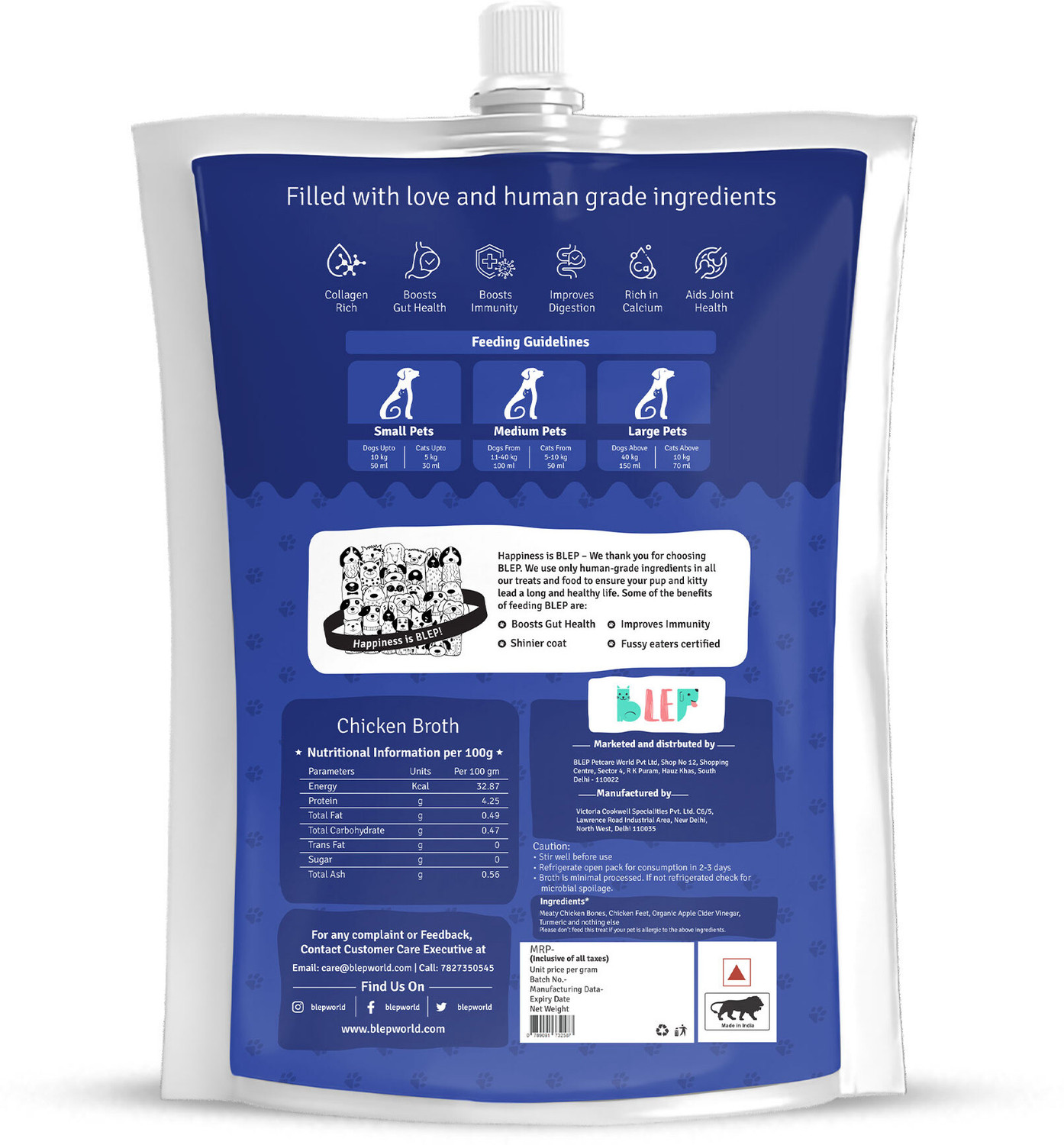 Image of BLEP Human Grade Chicken Broth for Cats & Dogs (100gm *5 ) Full Meal & Topper Chicken 0.5 kg (5x0.1 kg) Wet Adult, Senior, Young Dog & Cat Food