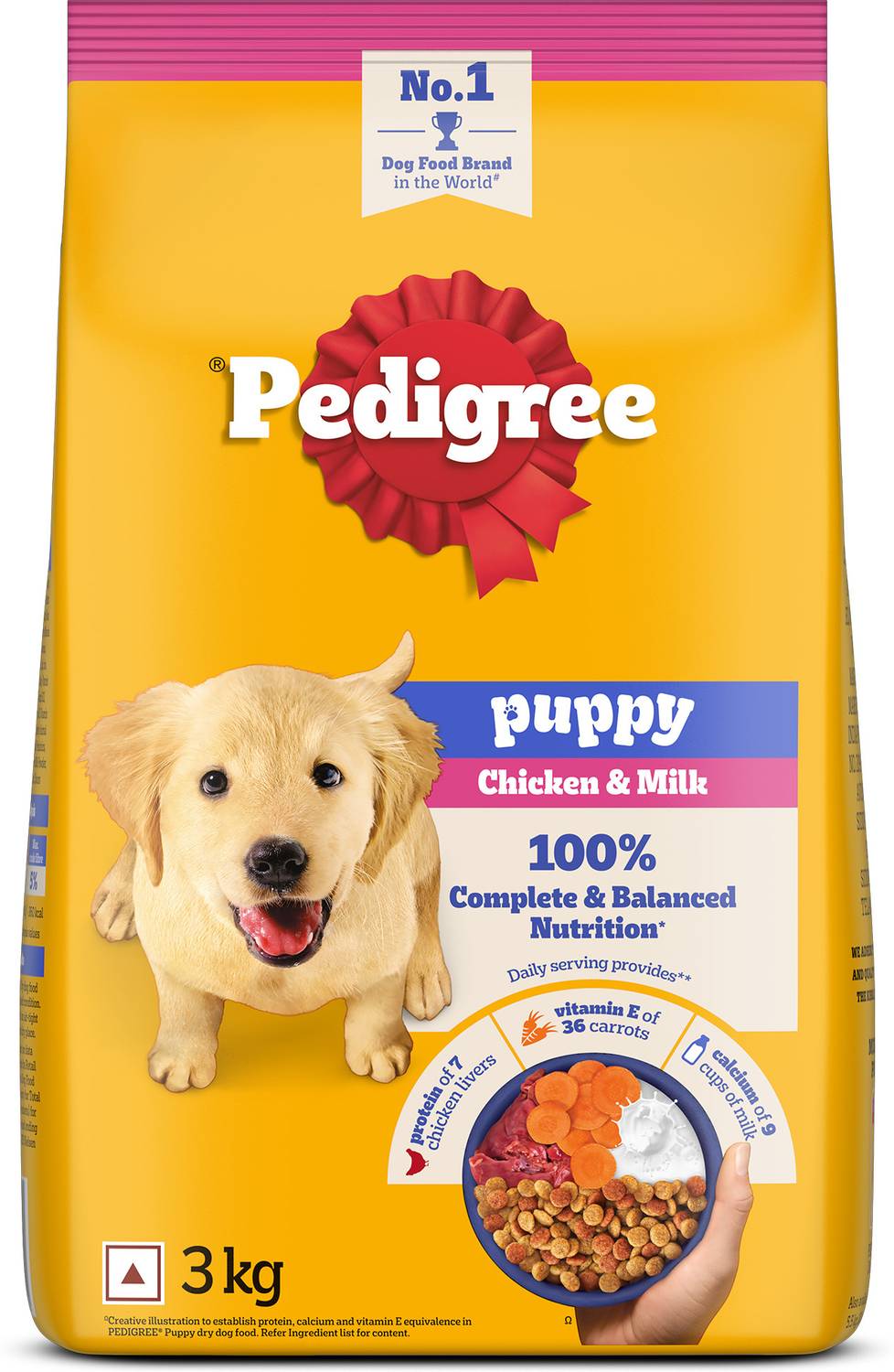100% Complete & Balanced Nutrition Chicken, Milk 3 kg Dry Young Dog Food - Image 1