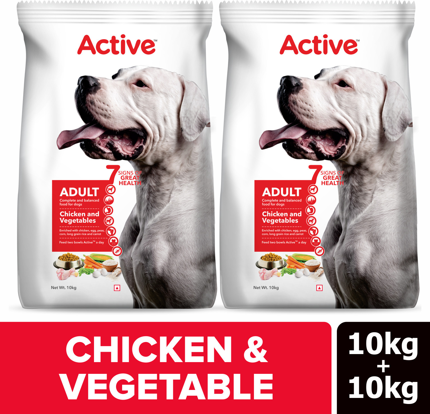 Image of Active Chicken and Vegetable 20 kg (2x10 kg) Dry Adult Dog Food