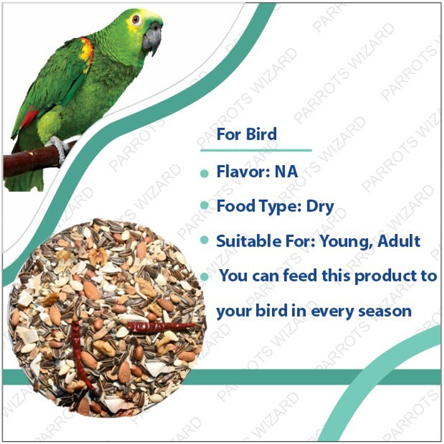 Image of Parrots Wizard Big Parrot Food 32 Types of Seed Mix 0.9 kg (2x0.45 kg) Dry Adult Bird Food