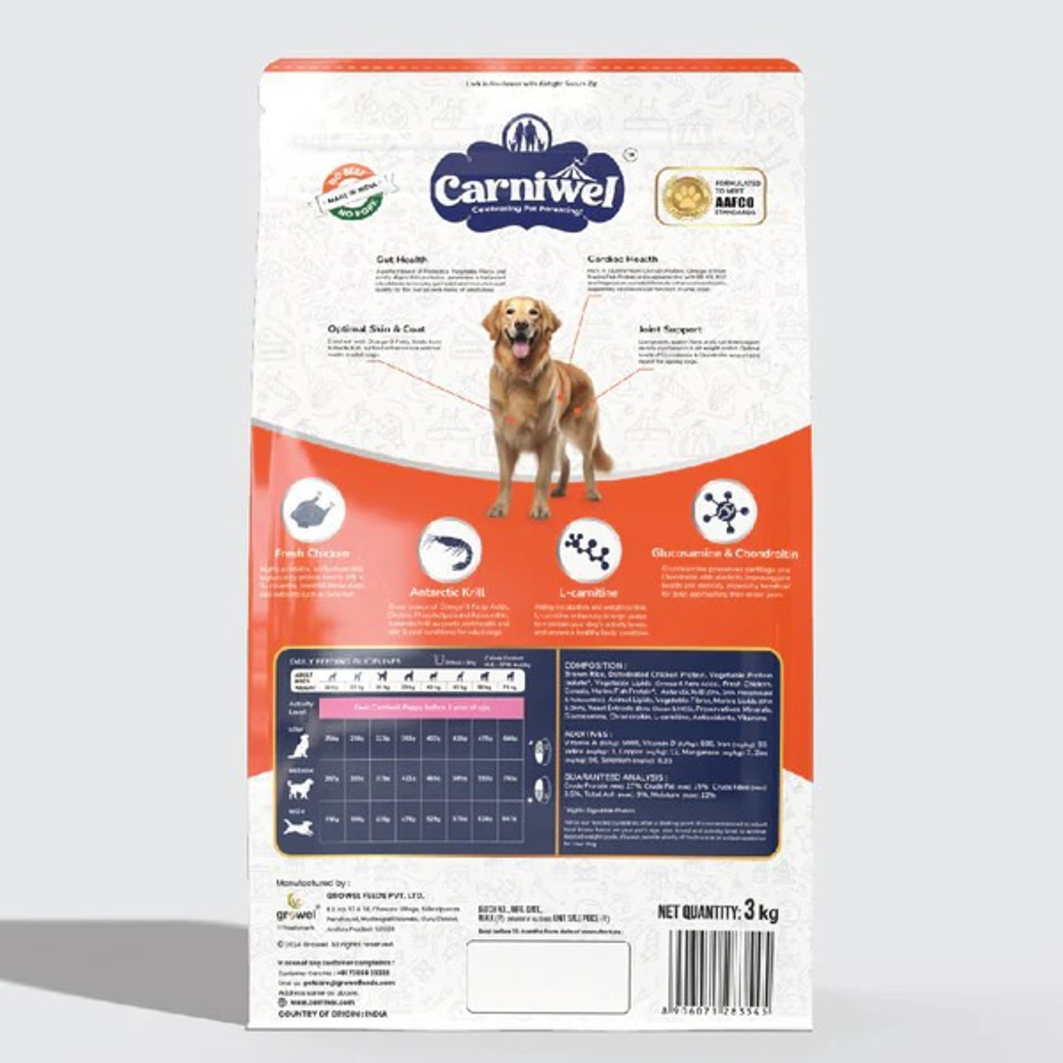 Image of CARNIWEL Fresh Chicken Dry Dog Food for Large Dog Adult Chicken 3 kg Dry Adult Dog Food