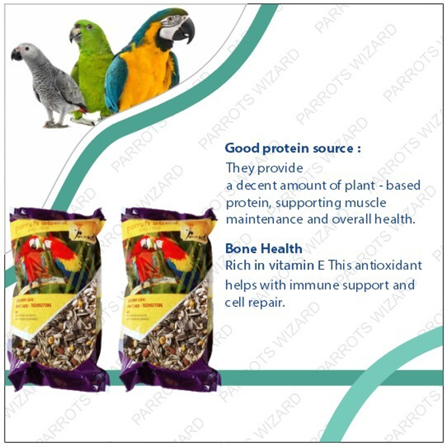 Image of Parrots Wizard Big Parrot Food 32 Types of Seed Mix 0.9 kg (2x0.45 kg) Dry Adult Bird Food