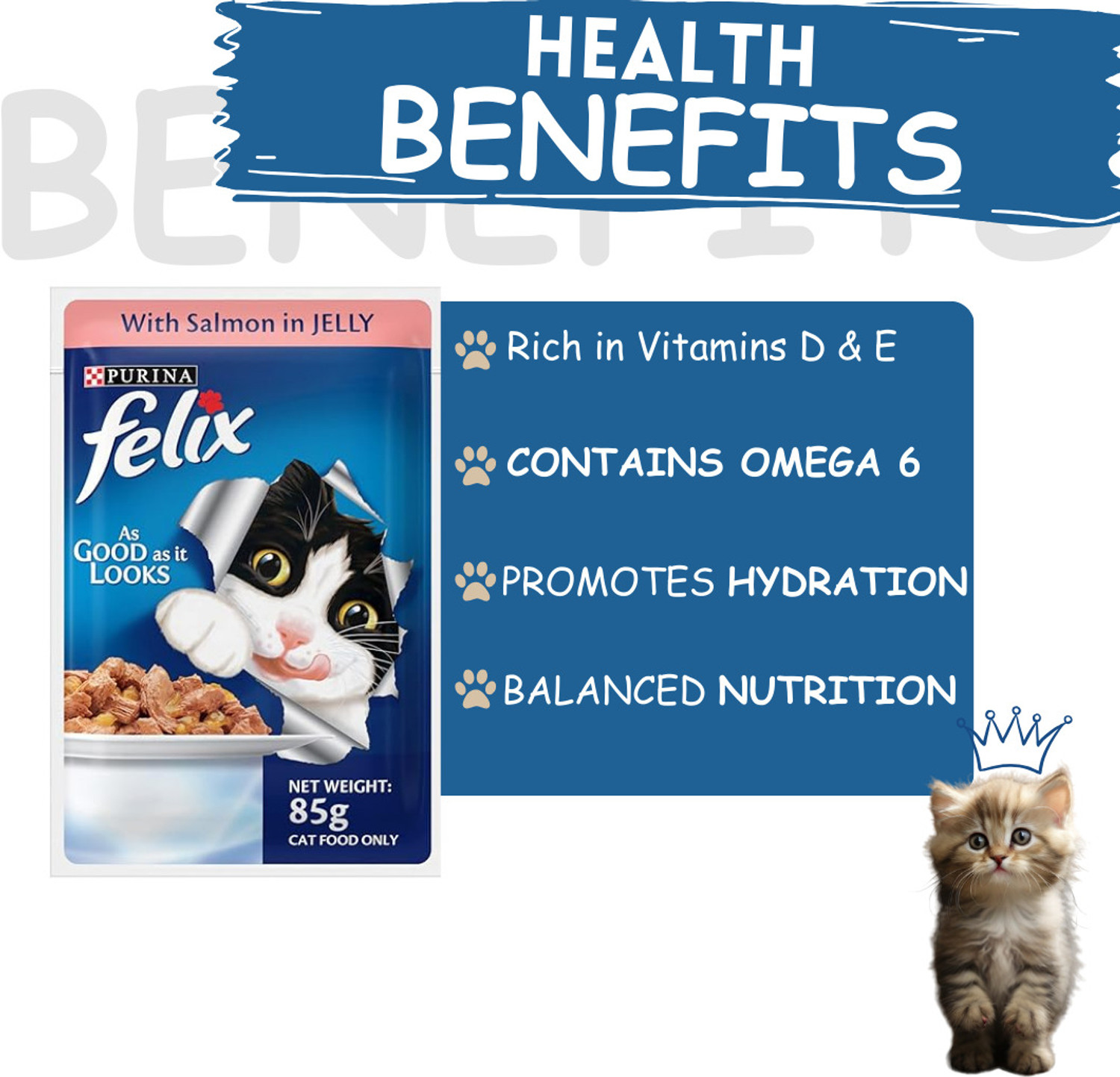 Image of purina Purina Felix Wet Food for Adult Cats, Salmon in Jelly Flavour, Pack of 12x85 gm Salmon 1.02 kg (12x0.09 kg) Wet Adult Cat Food